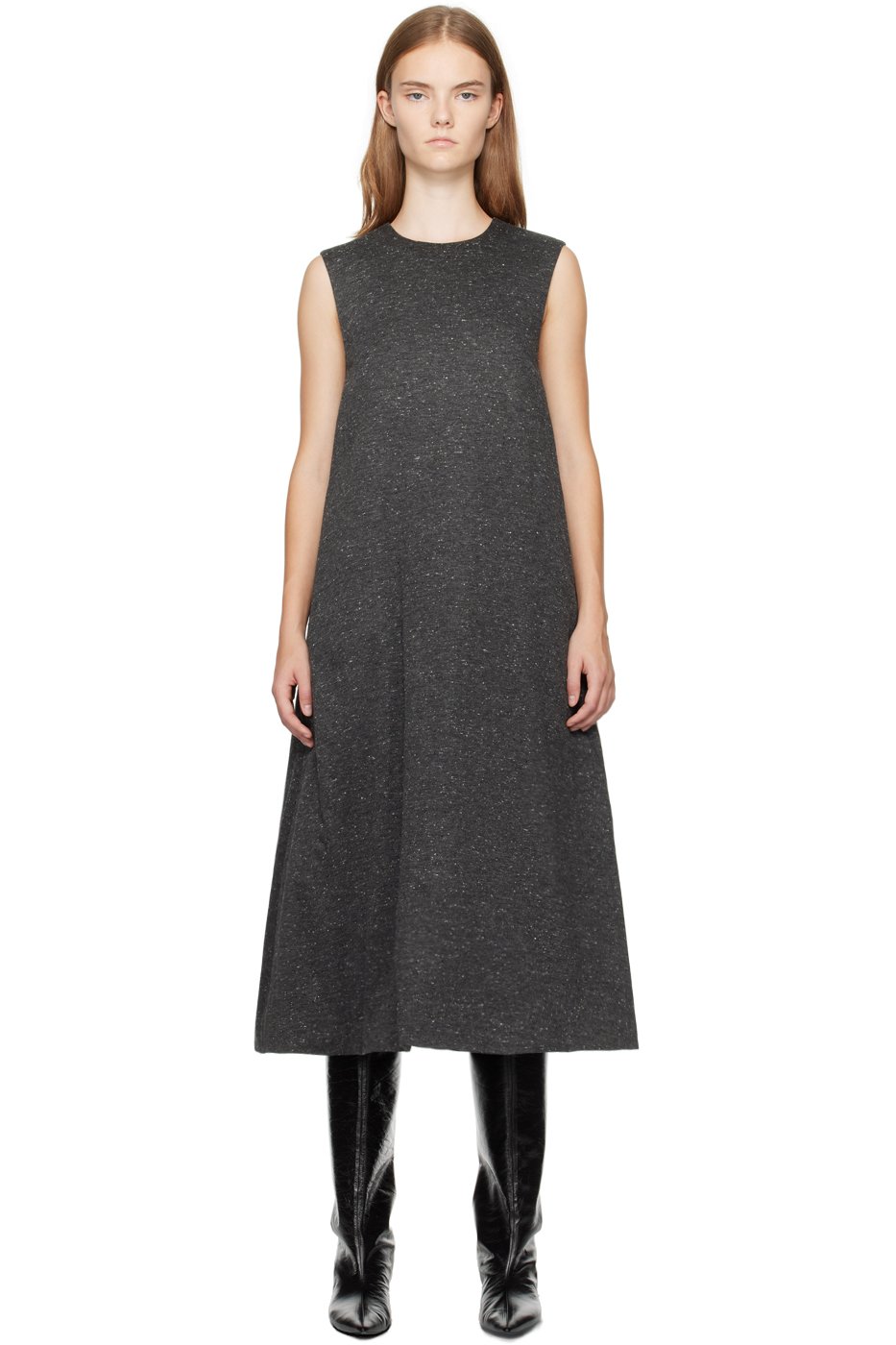 UMBER POSTPAST - Robe midi isolée grise en jersey de viscose
