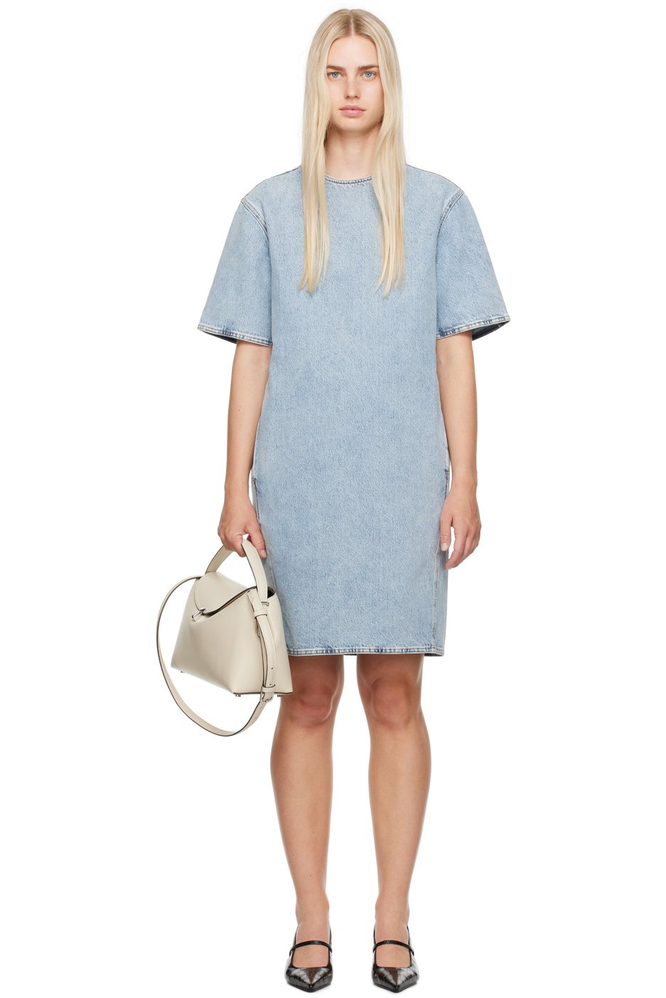 TOTEME - Robe midi trapèze bleue en denim