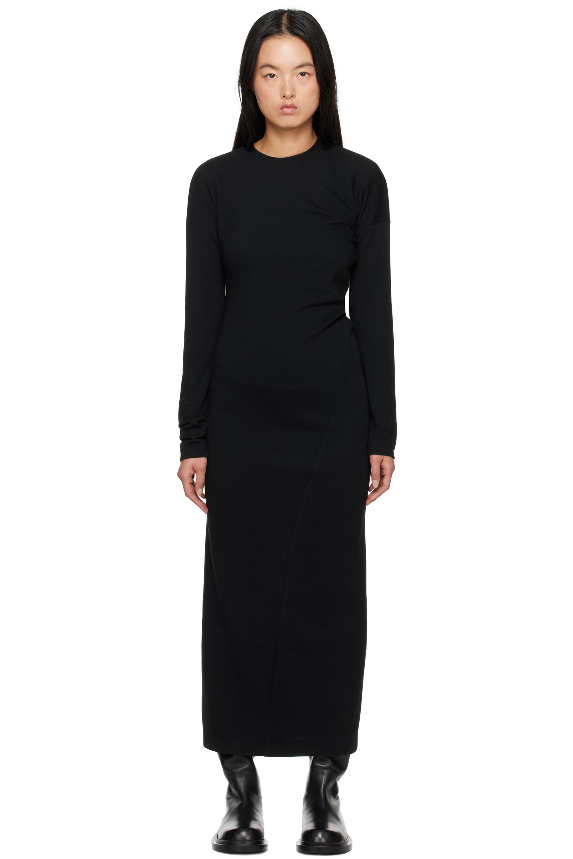 TOTEME - Robe midi noire en jersey à coutures latérales torsadées
