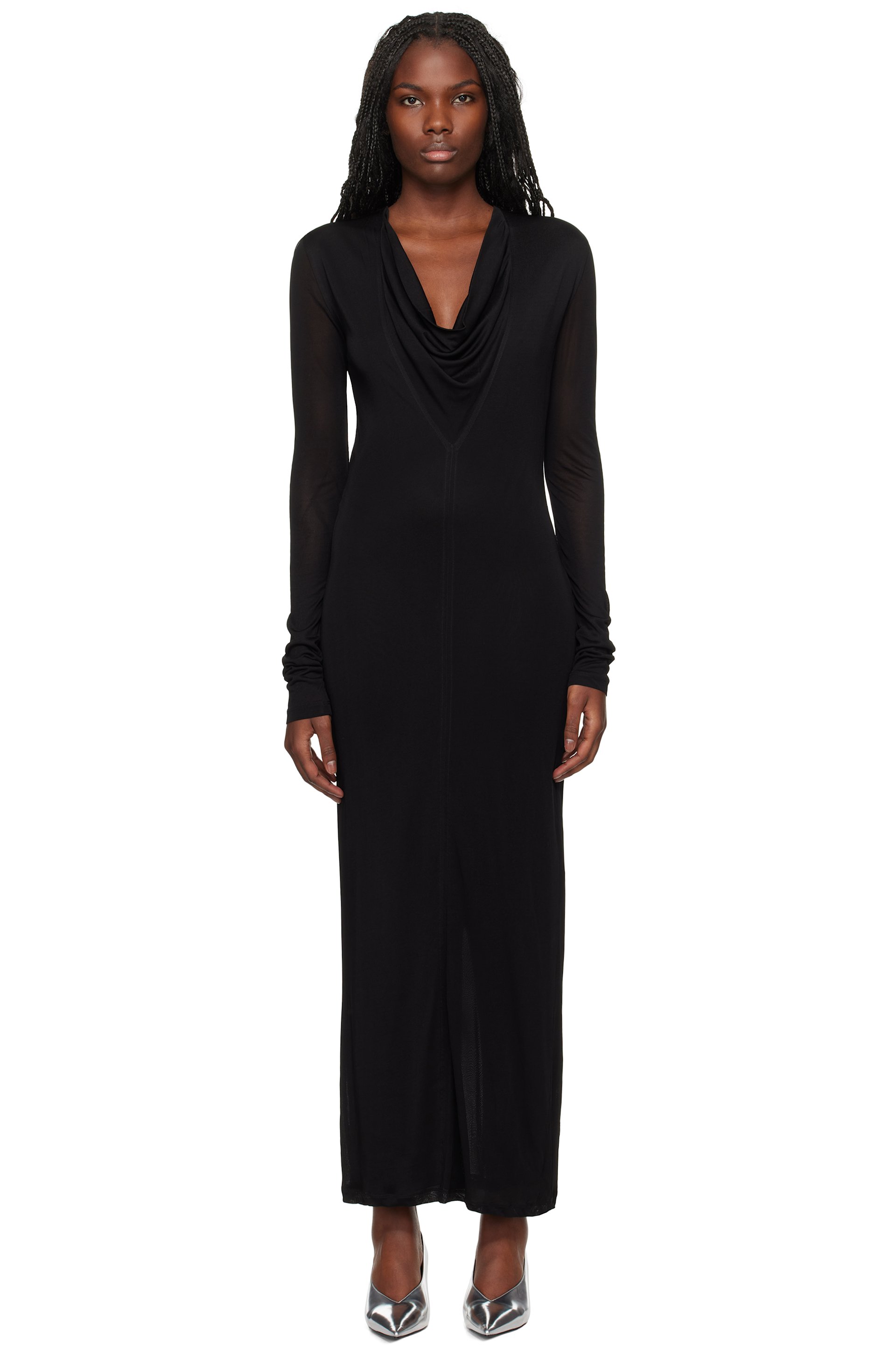 TOTEME - Robe longue noire à col en V drapé