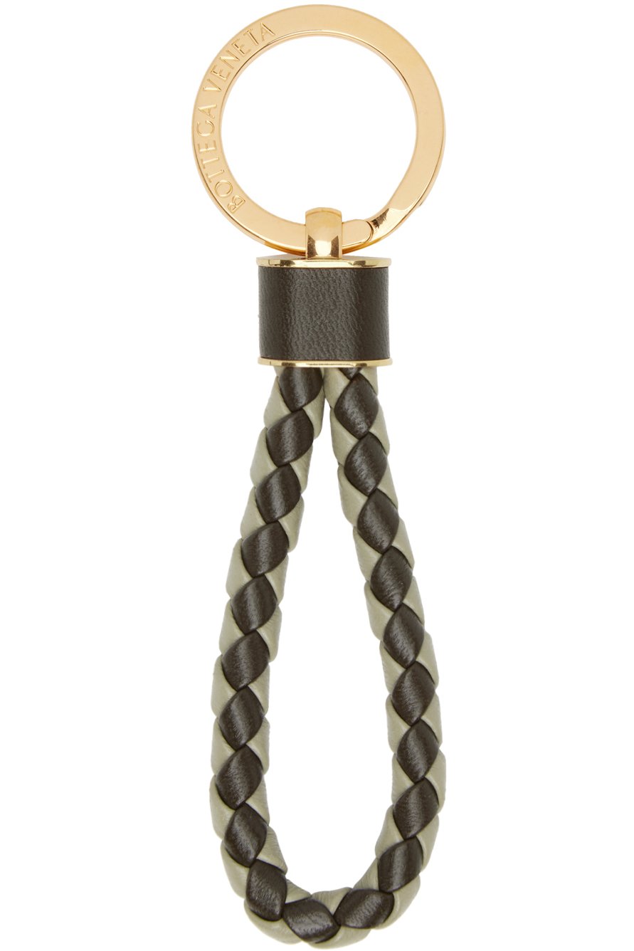 Bottega Veneta - Porteclé kaki et vert tissé façon Intreccio