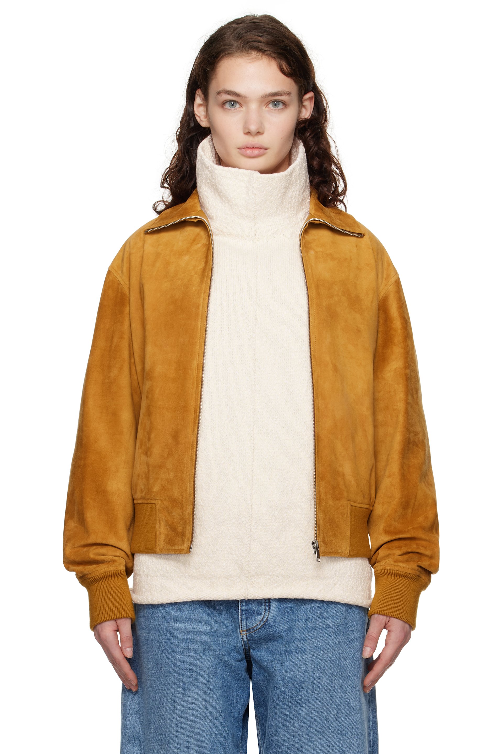 Bottega Veneta - Blouson brun clair en suède de veau