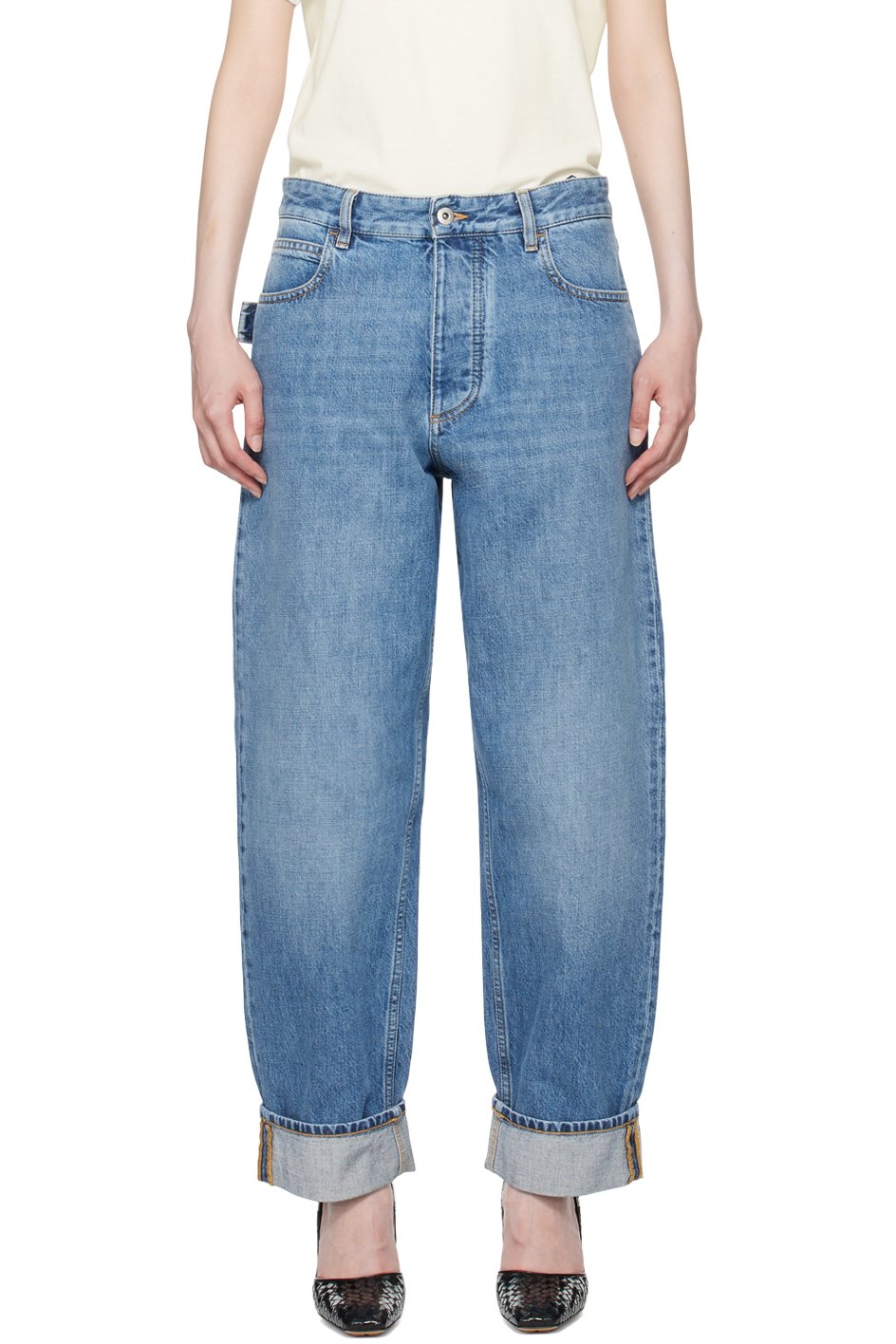 Bottega Veneta - Jean rétro bleu en denim à revers roulés