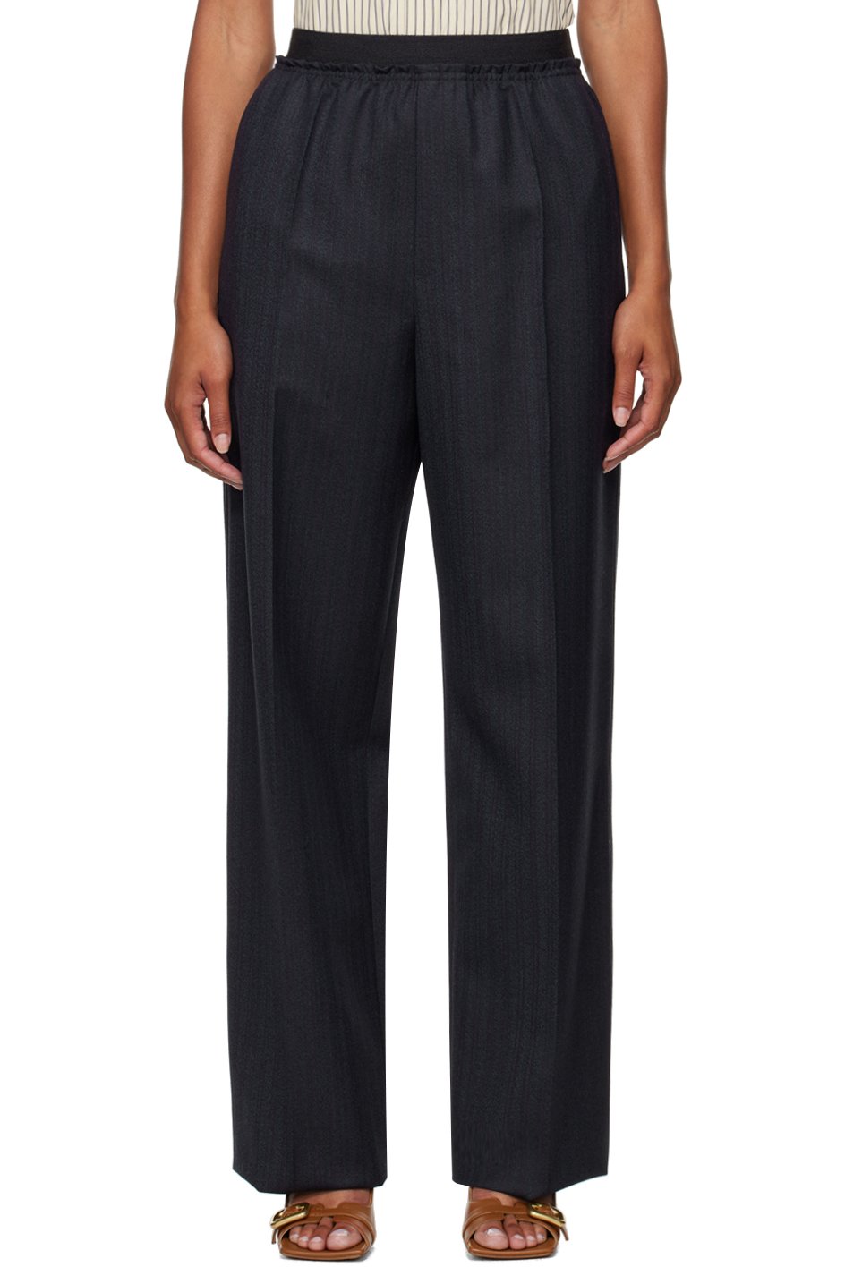 Bottega Veneta - Pantalon bleu marine à fronces