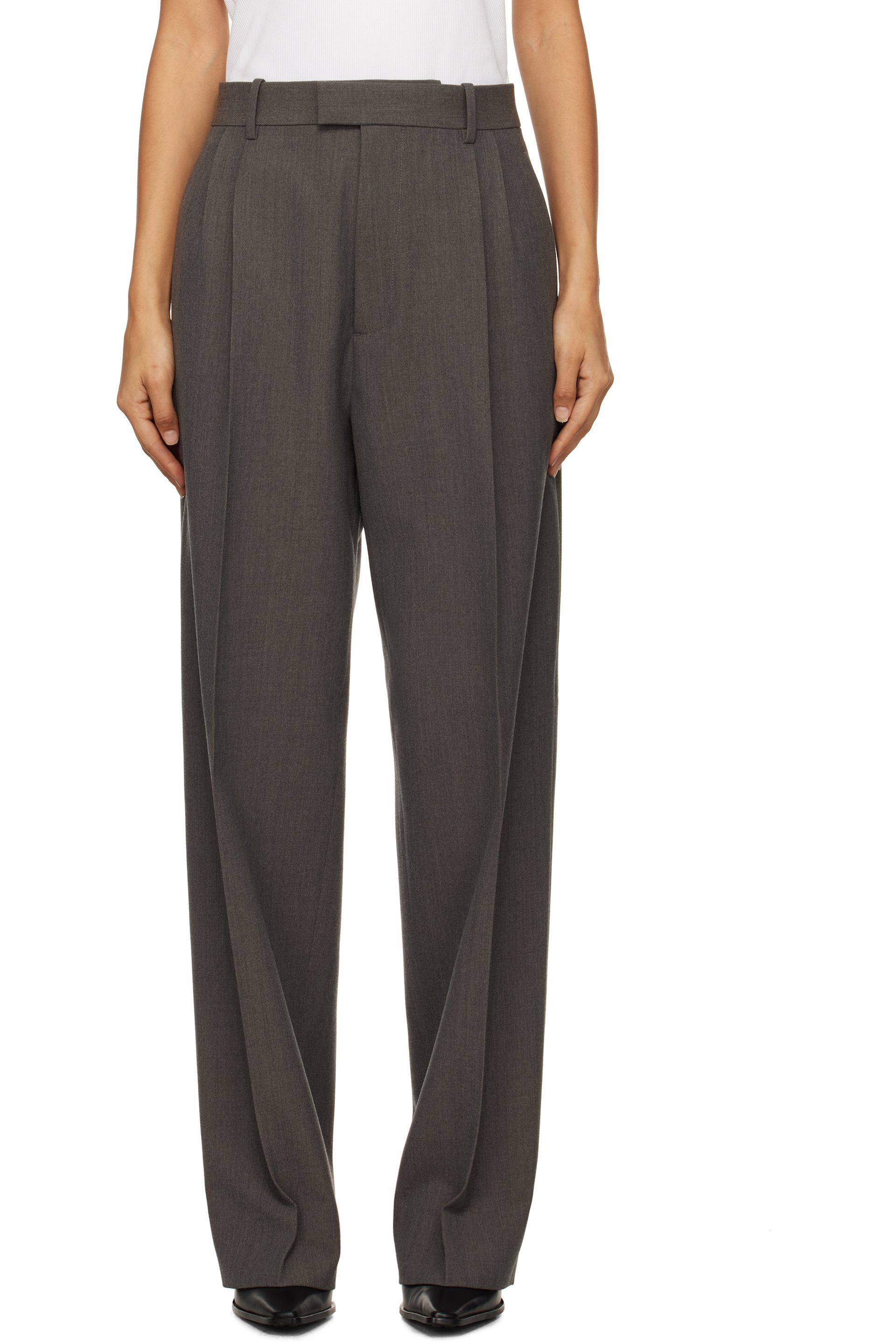 Bottega Veneta - Pantalon gris en tricotine légère de laine