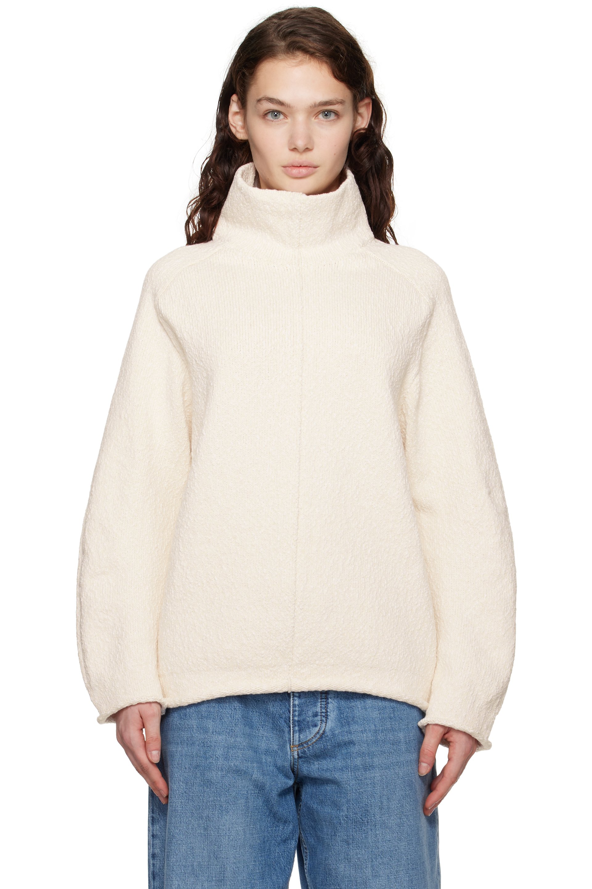 Bottega Veneta: Off-White Compact Cotton Turtleneck | SSENSE