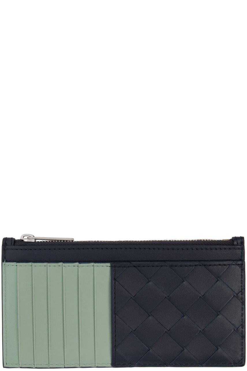 Bottega Veneta - ブラック＆グリーン Intrecciato ロング ジップカードケース