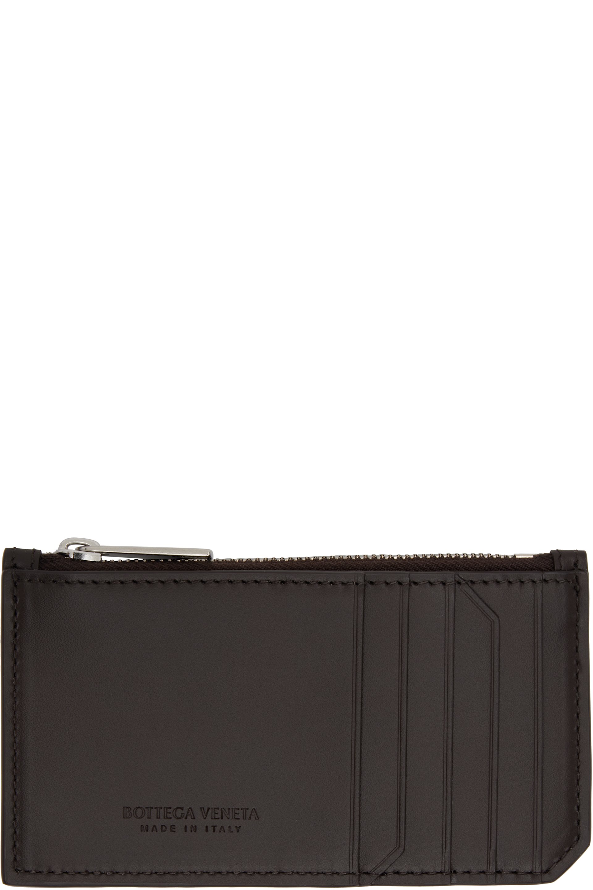 Bottega Veneta: Brown Intrecciato Piccolo Zipped Card Holder | SSENSE