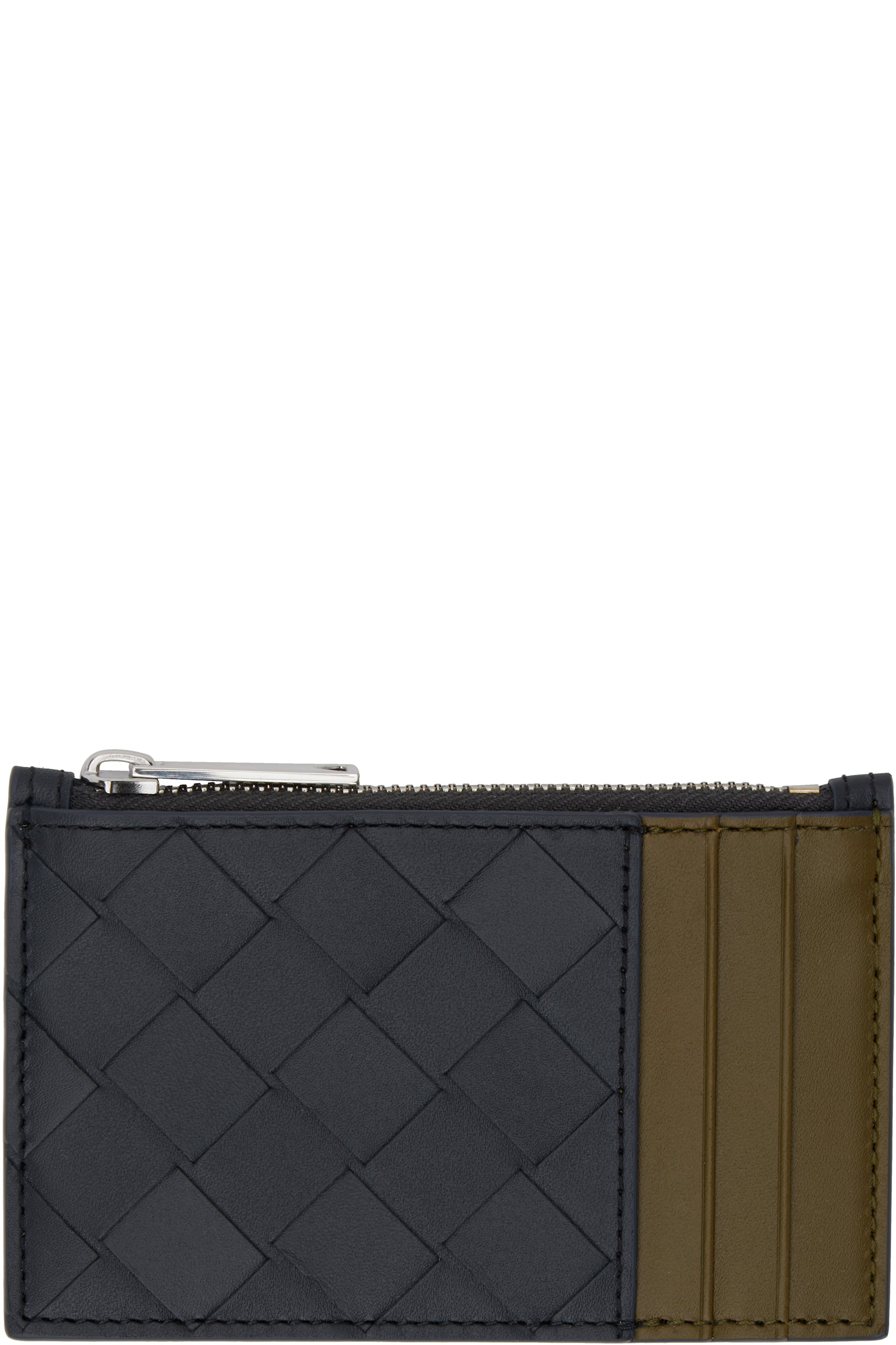 Bottega Veneta - ブラック＆カーキ イントレチャート ジップカードケース