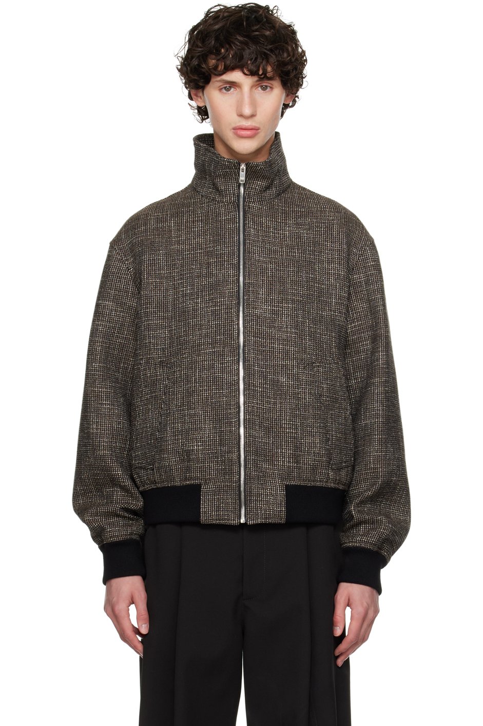 Bottega Veneta - 블랙 & 브라운 하운드투스 보머 재킷
