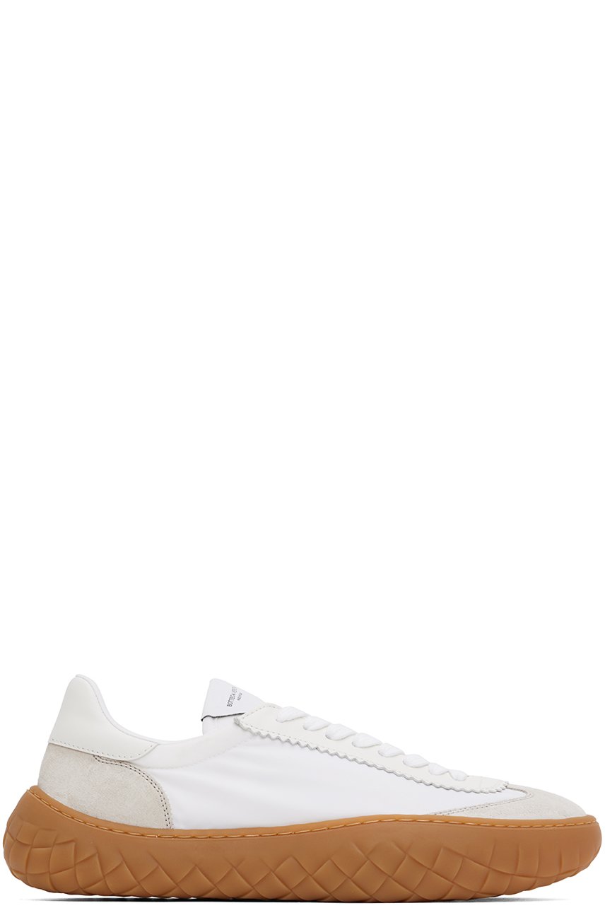 Bottega Veneta - Baskets blanches en nylon et en suède