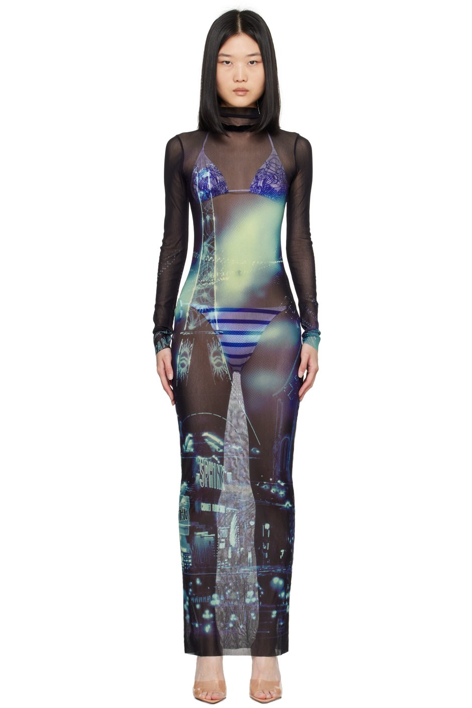Jean Paul Gaultier - Robe longue bleue à motif Pigalle - Fashion Fiction