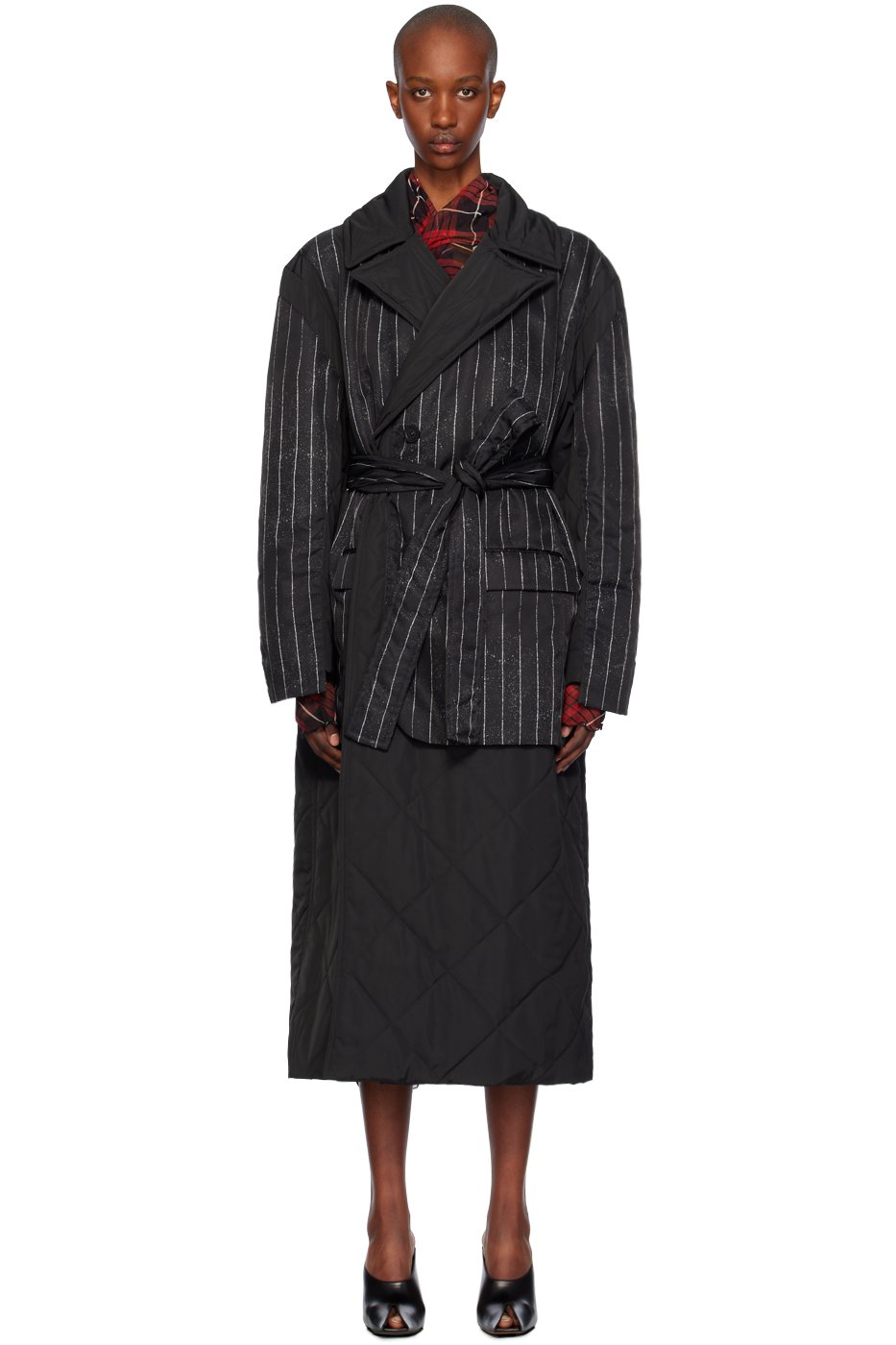 Jean Paul Gaultier - Manteau noir à rayures fines - Fashion Fiction