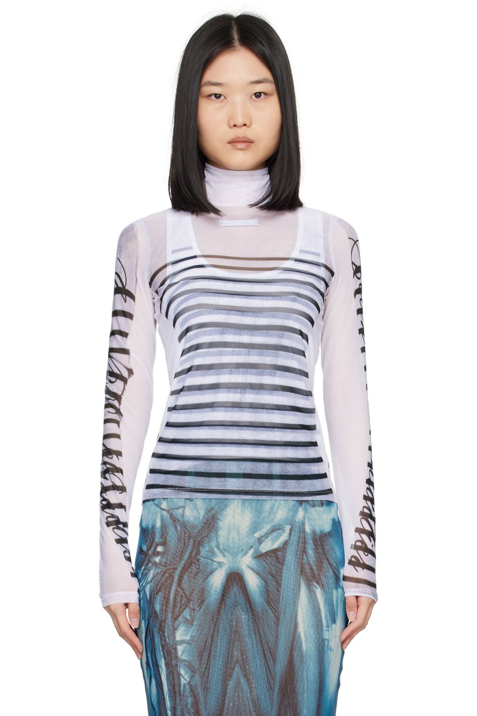 Jean Paul Gaultier - Col roulé blanc à rayures marinières - Fashion Fiction