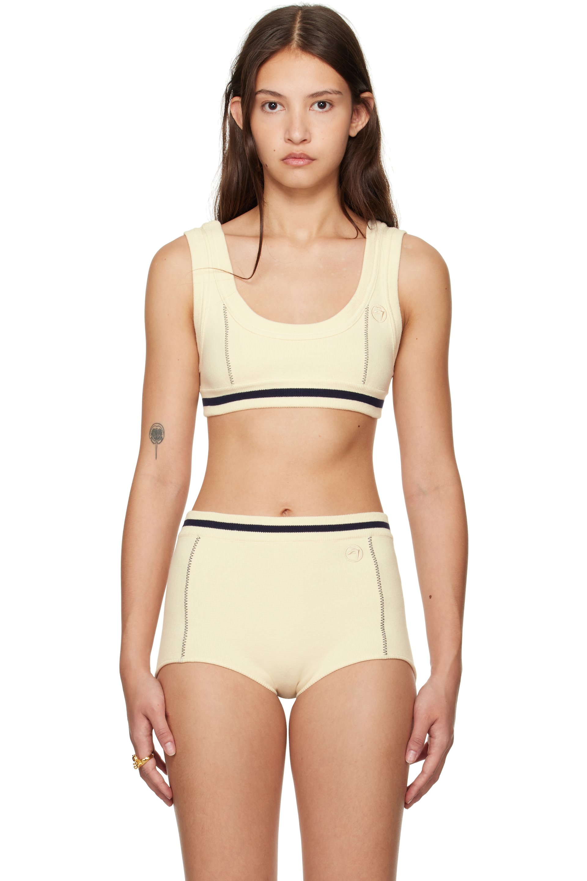 Ambush - Haut de style soutien-gorge blanc cassé à points de surjet contrastants