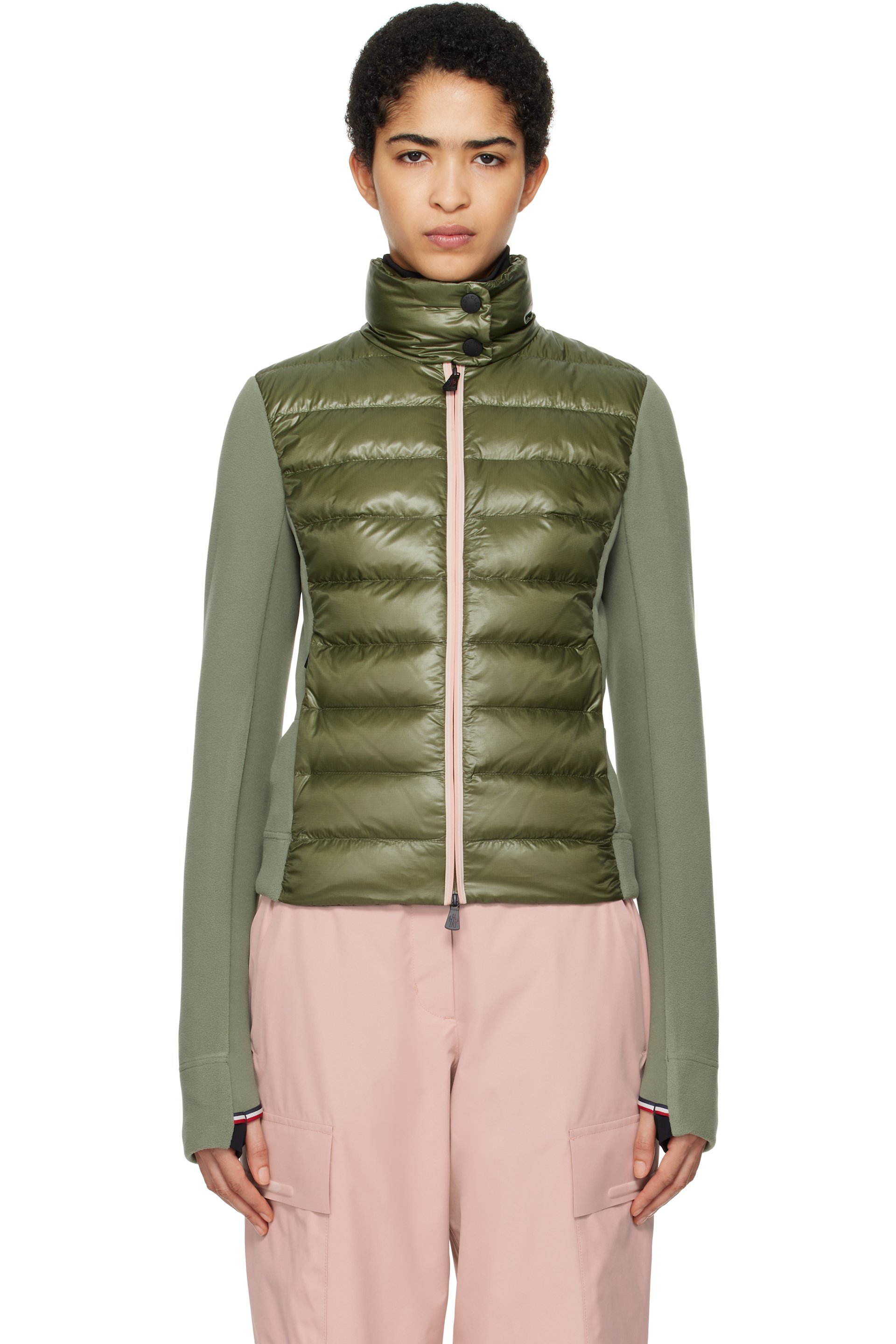 Moncler Grenoble - Blouson rembourré vert rembourré en duvet à glissière