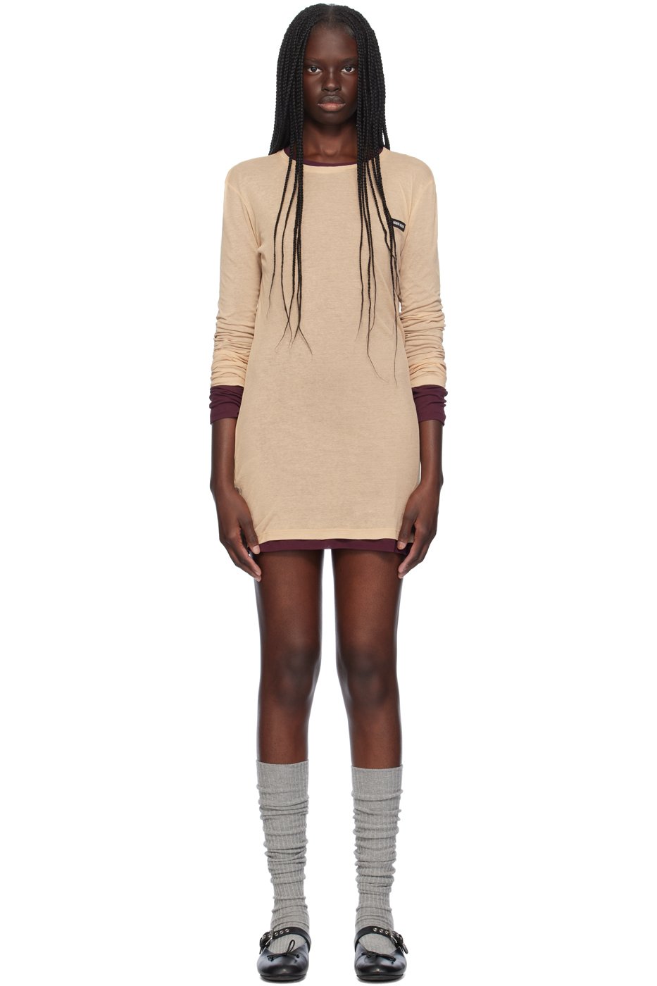 Miu Miu - Robe courte beige en jersey côtelé