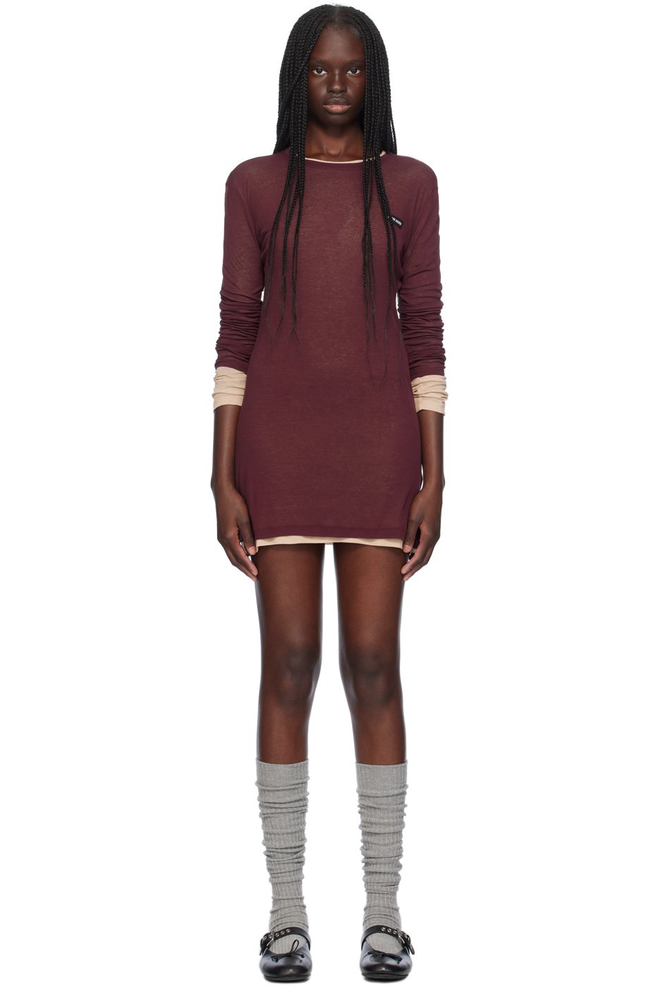 Miu Miu - Robe courte bourgogne en jersey côtelé