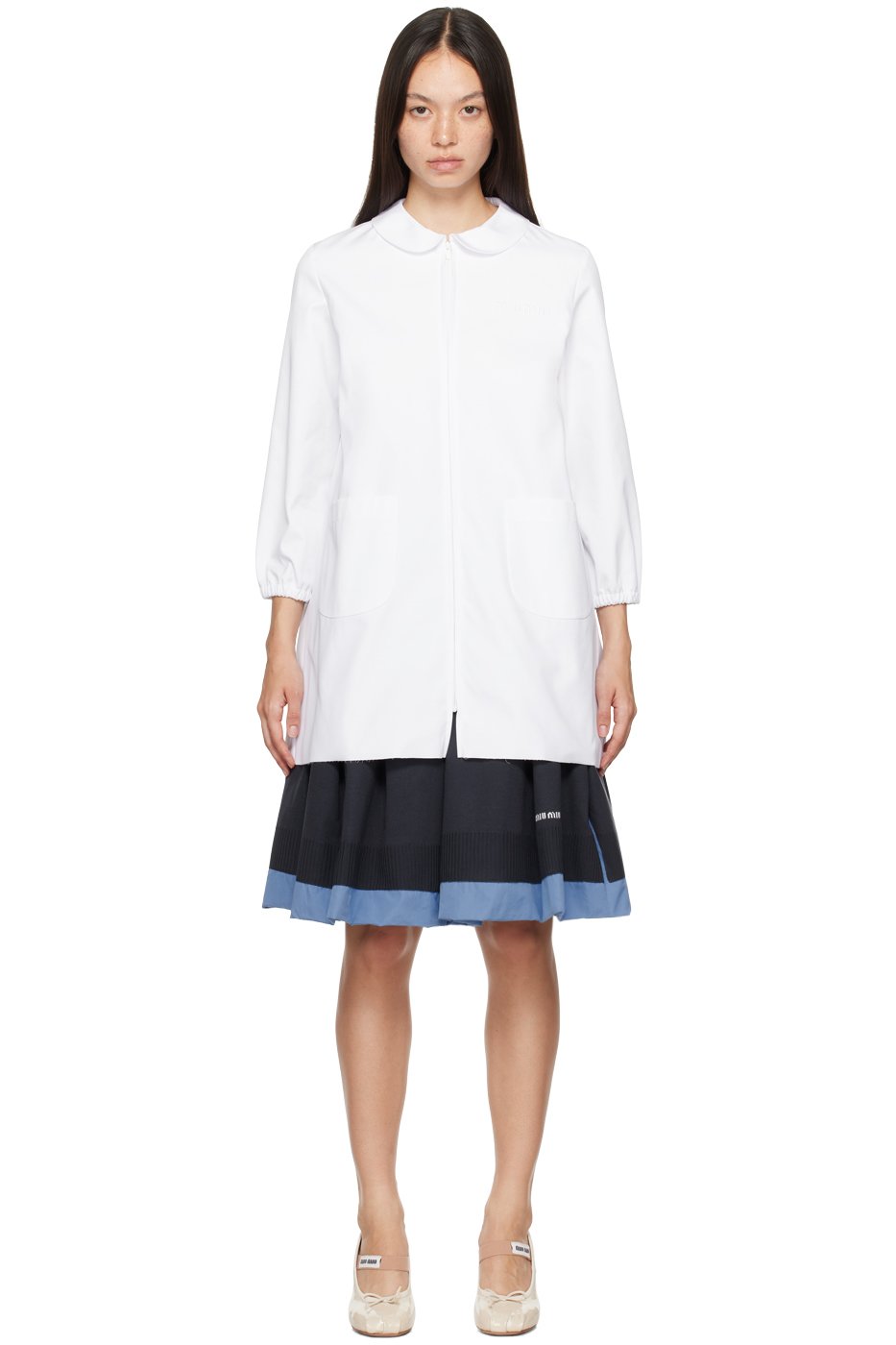 Miu Miu - Robe courte blanche à col Claudine