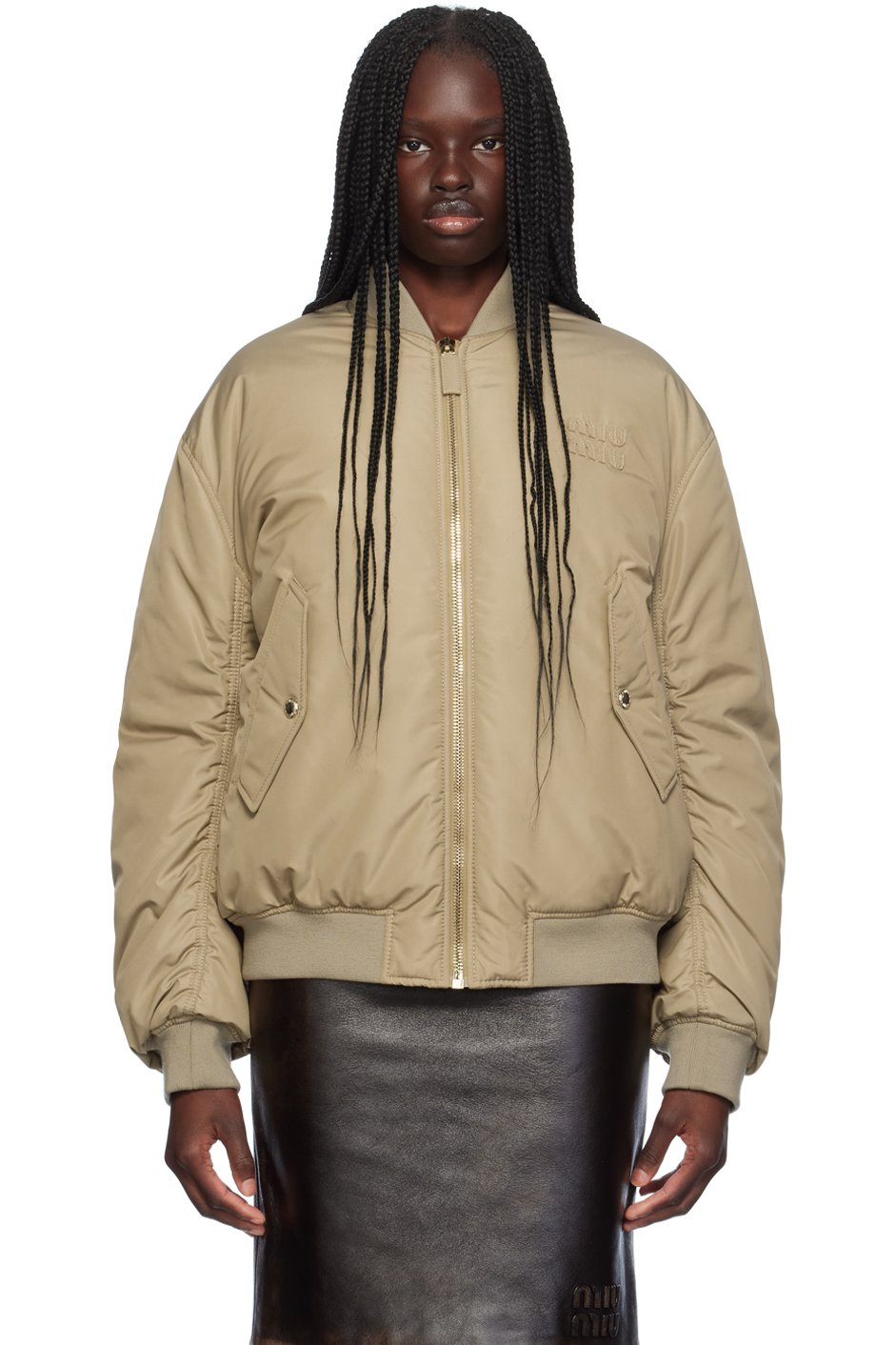 Miu Miu - Blouson aviateur rembourré beige