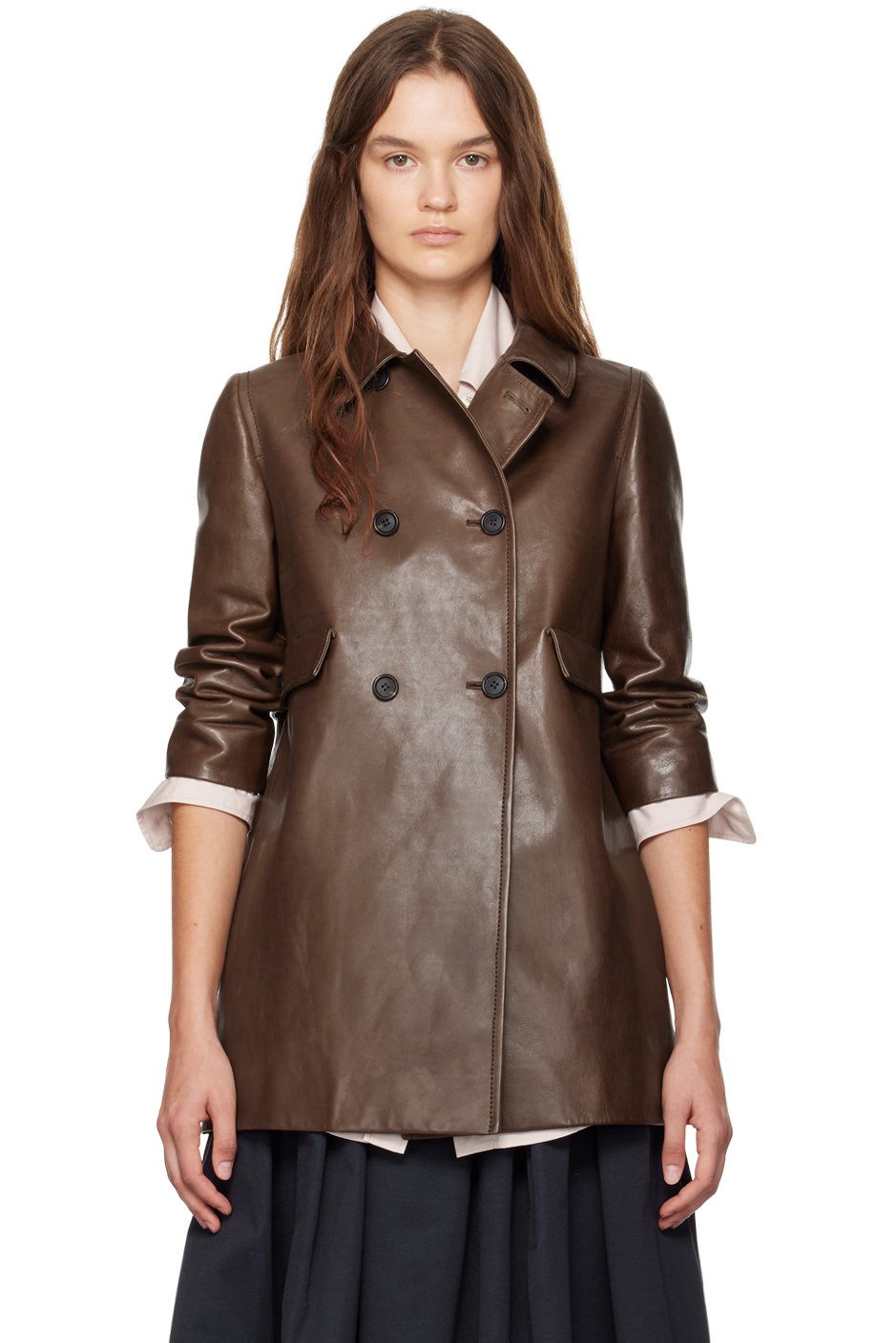 Miu Miu - Blouson brun en cuir à double boutonnage