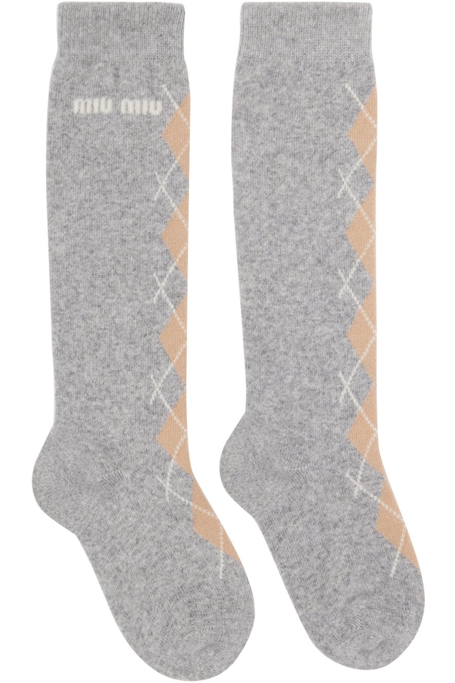 Miu Miu - Chaussettes grises en tricot de laine et cachemire