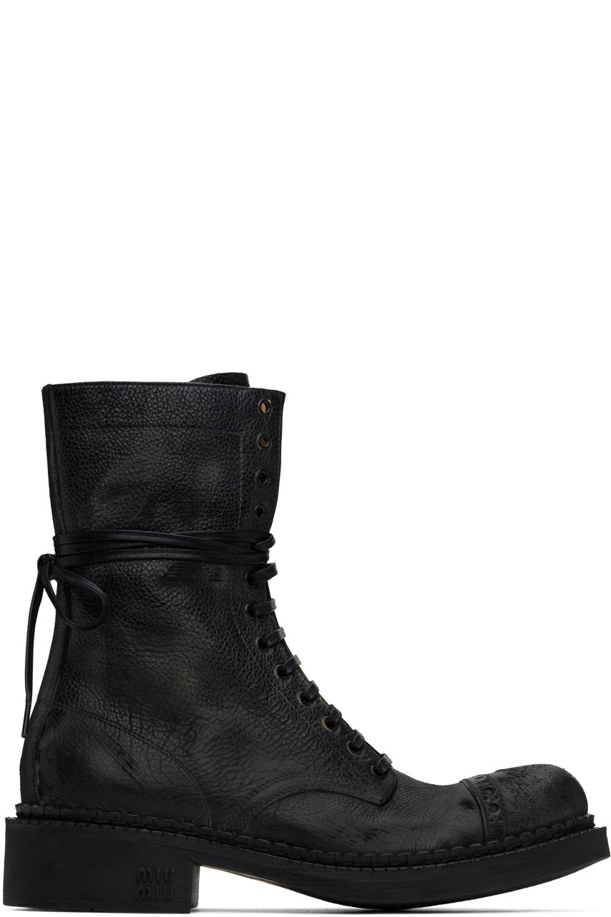 Miu Miu - Bottes noires en cuir à laçage