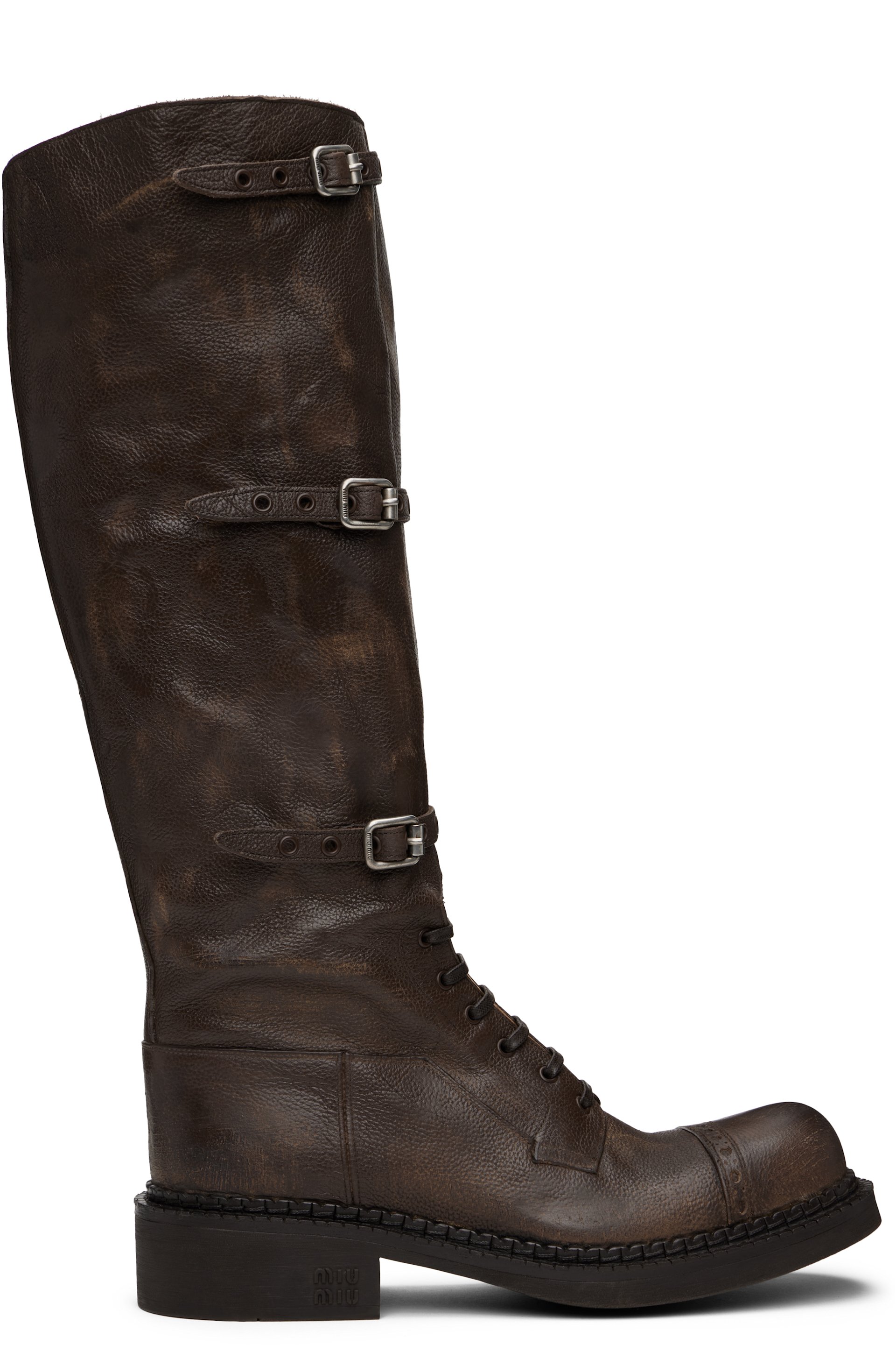 Miu Miu - Bottes hautes brunes en cuir