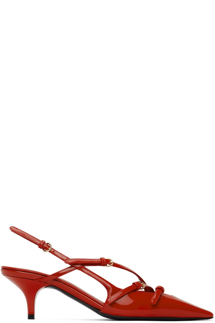Miu Miu - Chaussures à petit talon rouges en cuir verni à bride arrière
