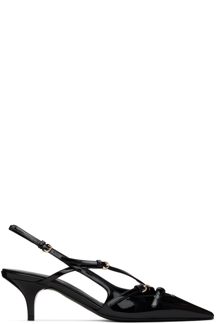 Miu Miu - Chaussures à petit talon noires en cuir verni à bride arrière