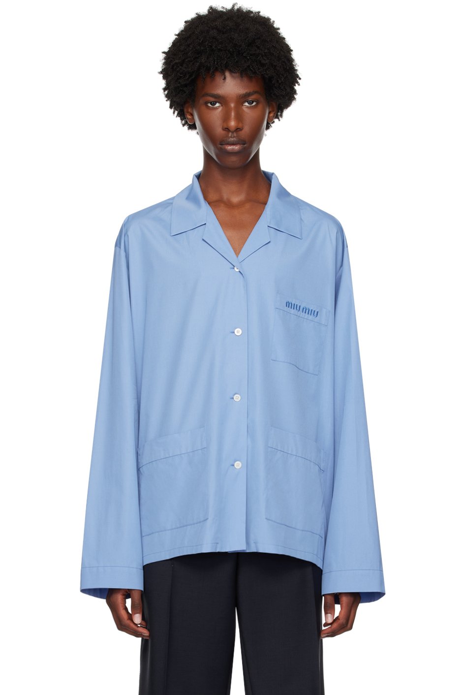 Miu Miu - Chemise bleue à logo brodé