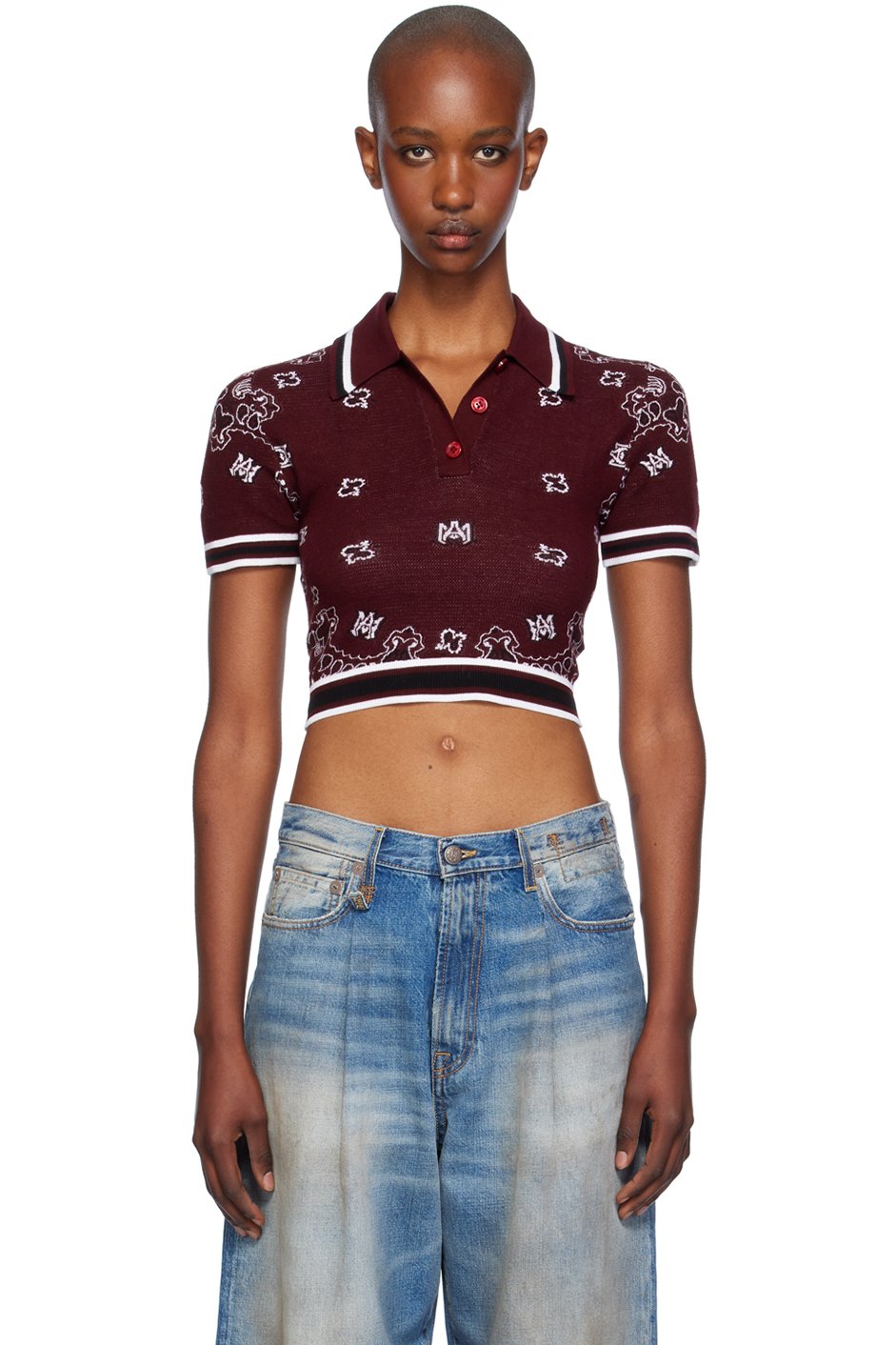 AMIRI - Polo bourgogne à motif cachemire à monogrammes
