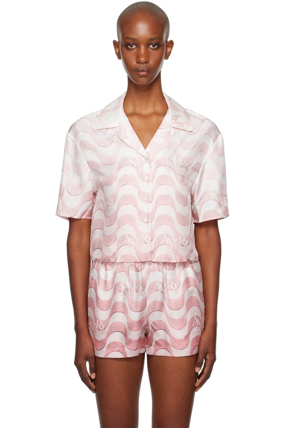 AMIRI - Chemise rose à motif ondulé à logos modifiés