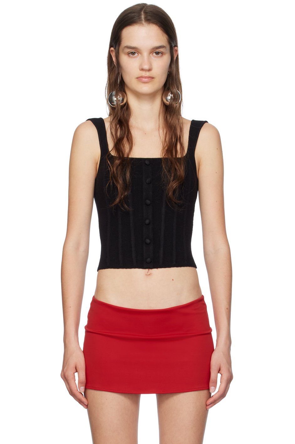GUIZIO - Débardeur de style corset noir en tricot