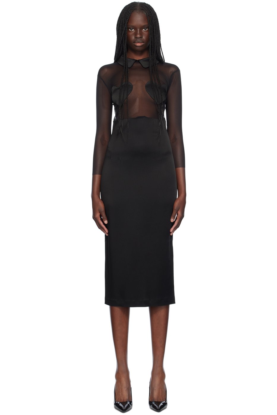 Blumarine - Robe midi noire à appliqués de cœur