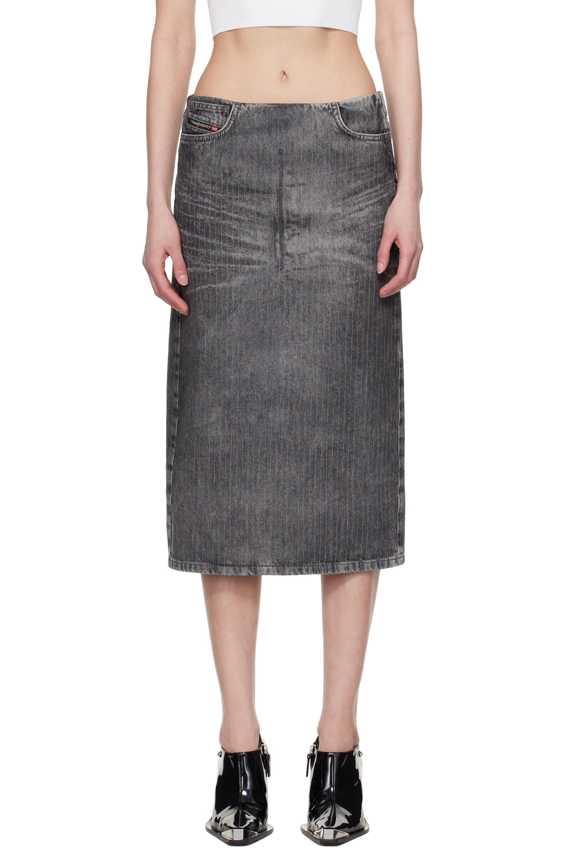 Diesel - Jupe midi Pra-S4 grise en denim