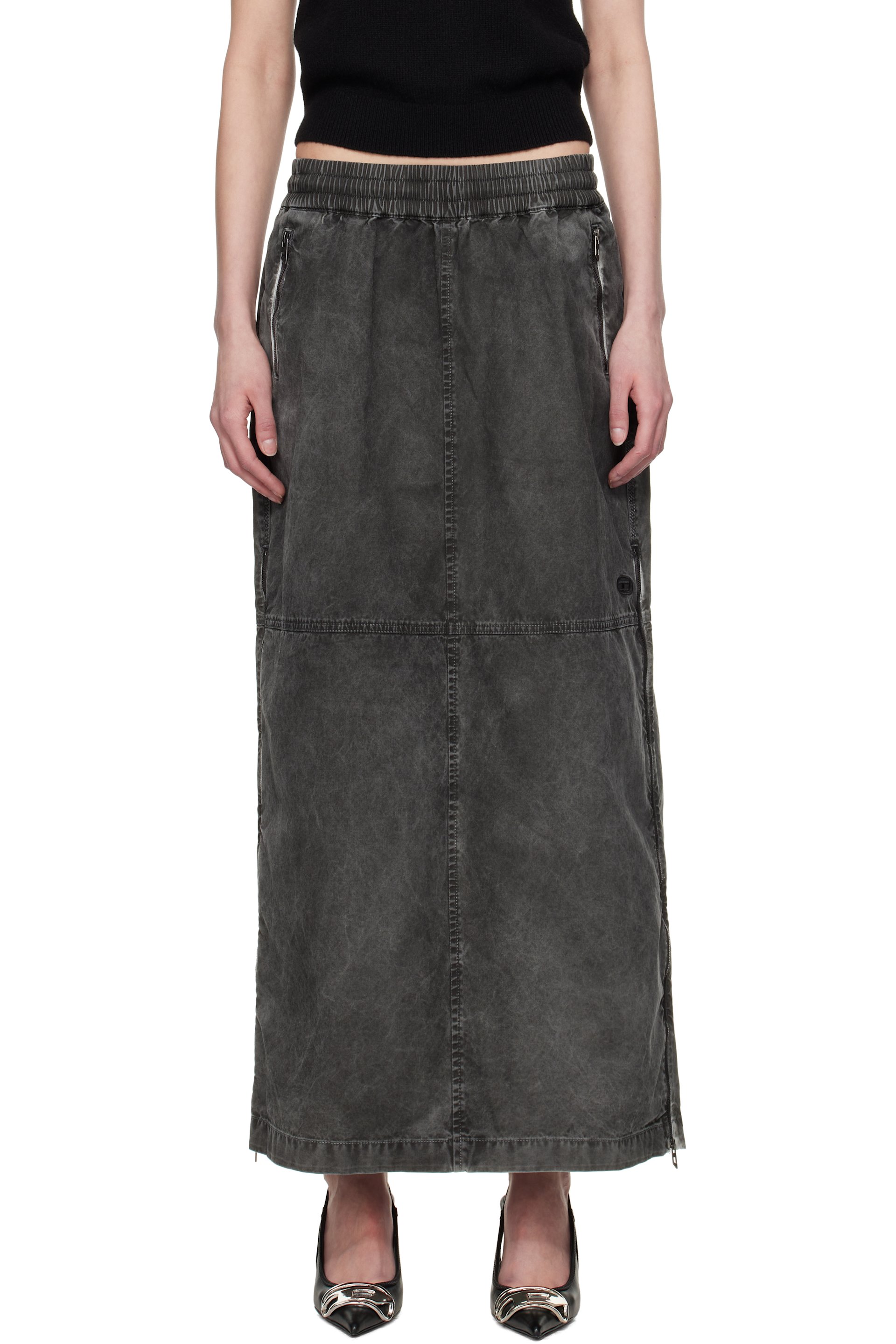 Diesel - Jupe longue Hazel grise en denim à logo