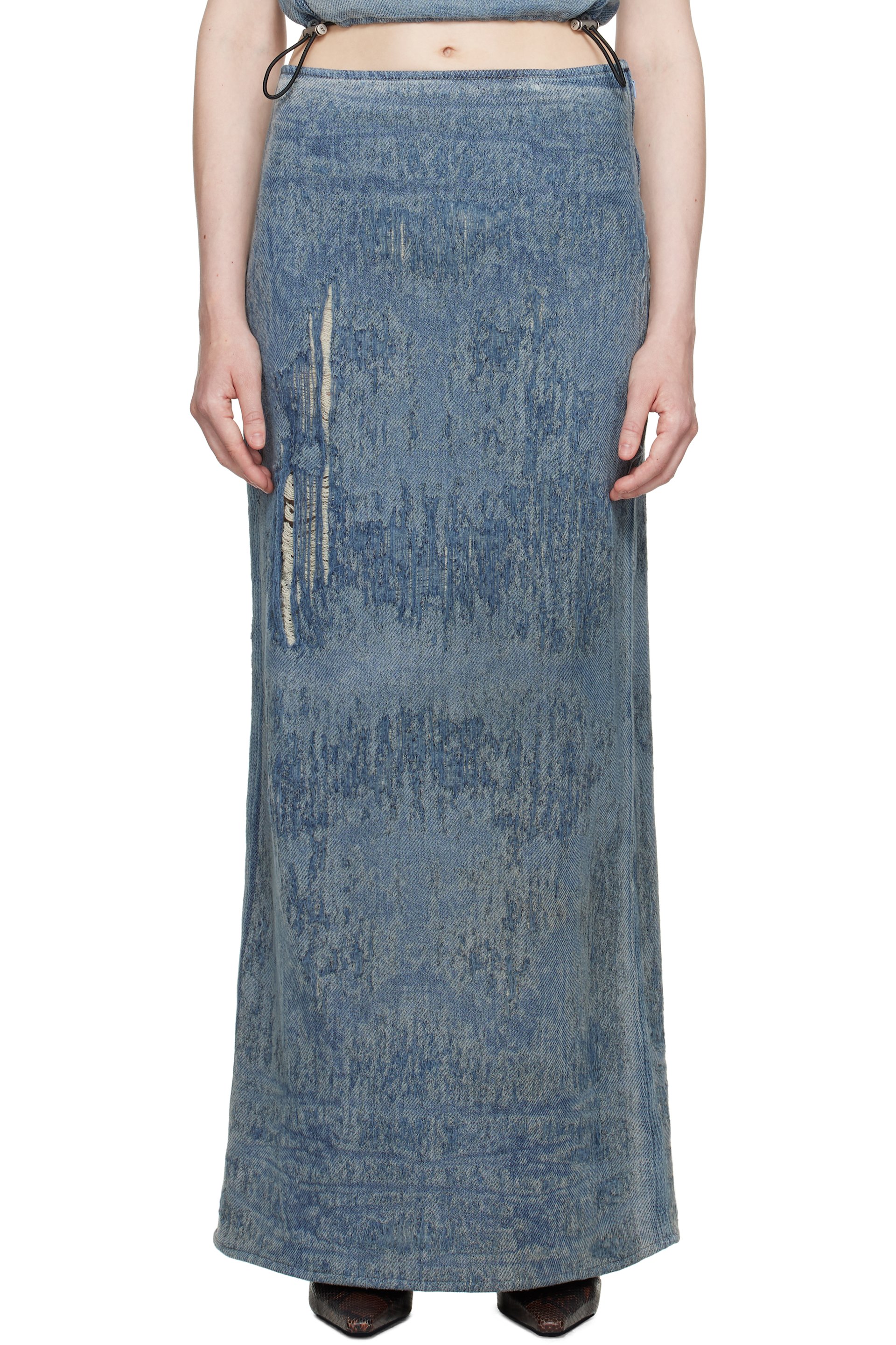 Diesel - Jupe longue Megan bleue en denim à effet usé