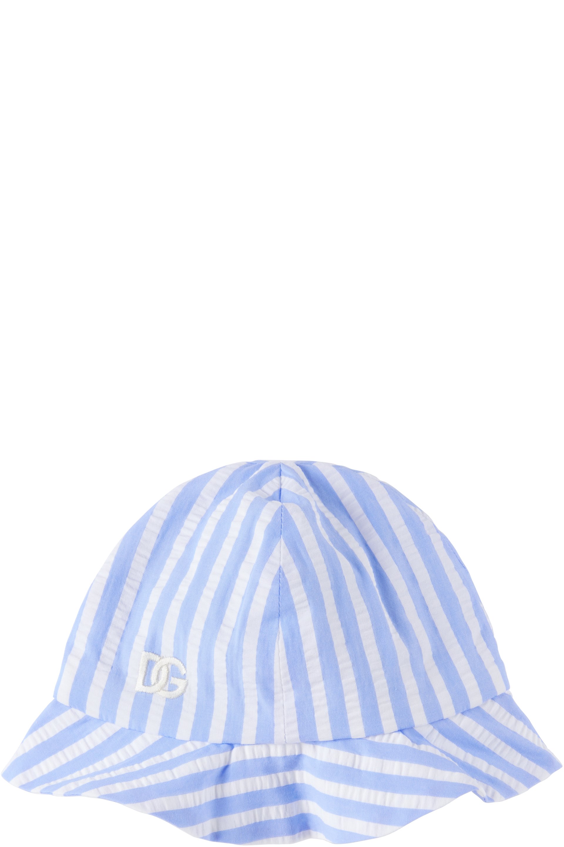 Dolce&Gabbana - Bébé | Chapeau bob blanc et bleu en tissu gaufré à logo DG et à rayures