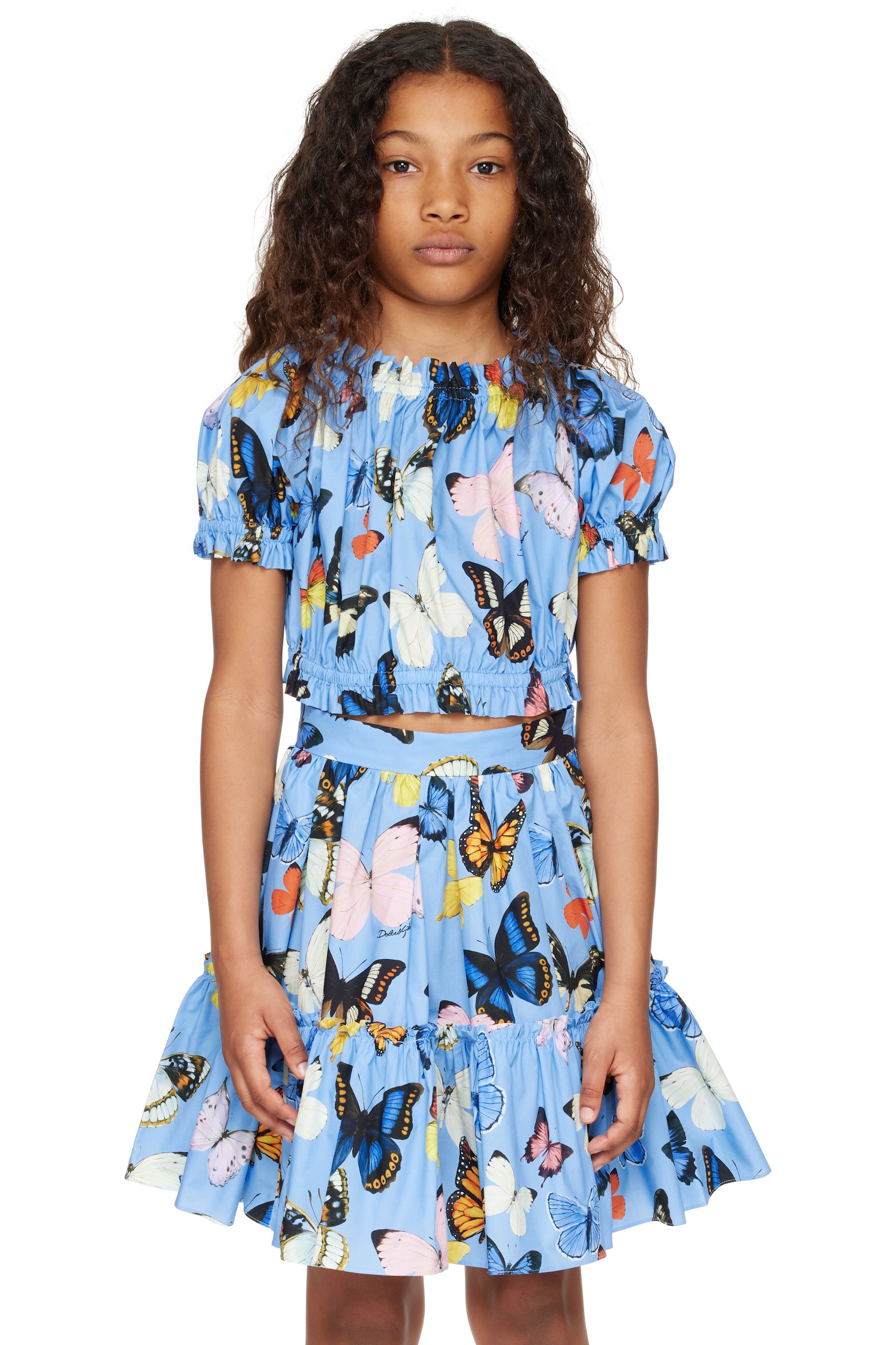 Dolce&Gabbana - Enfant | Haut bleu en popeline de coton à motif graphique