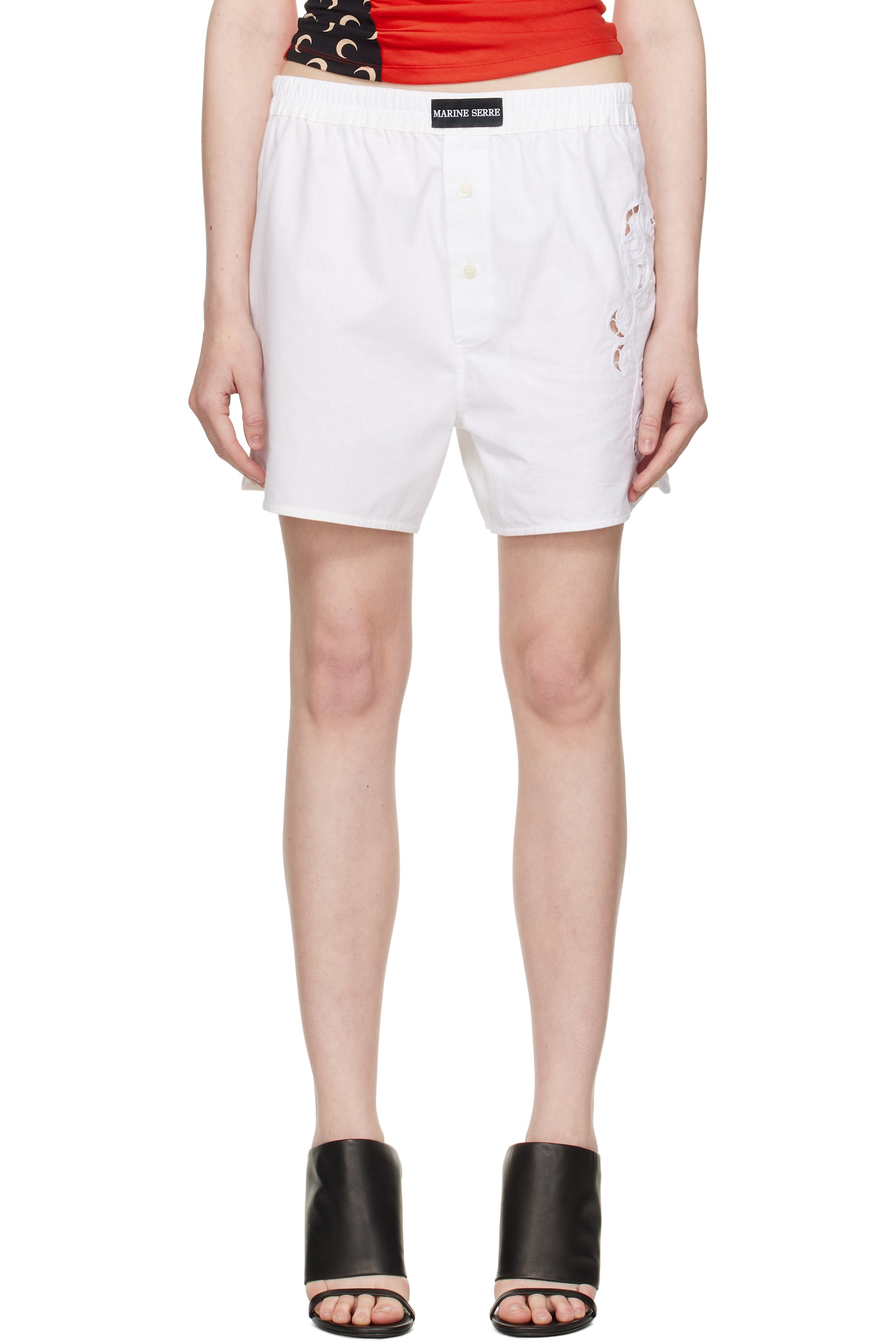 Marine Serre - Short blanc en linges de maison suprarecyclés