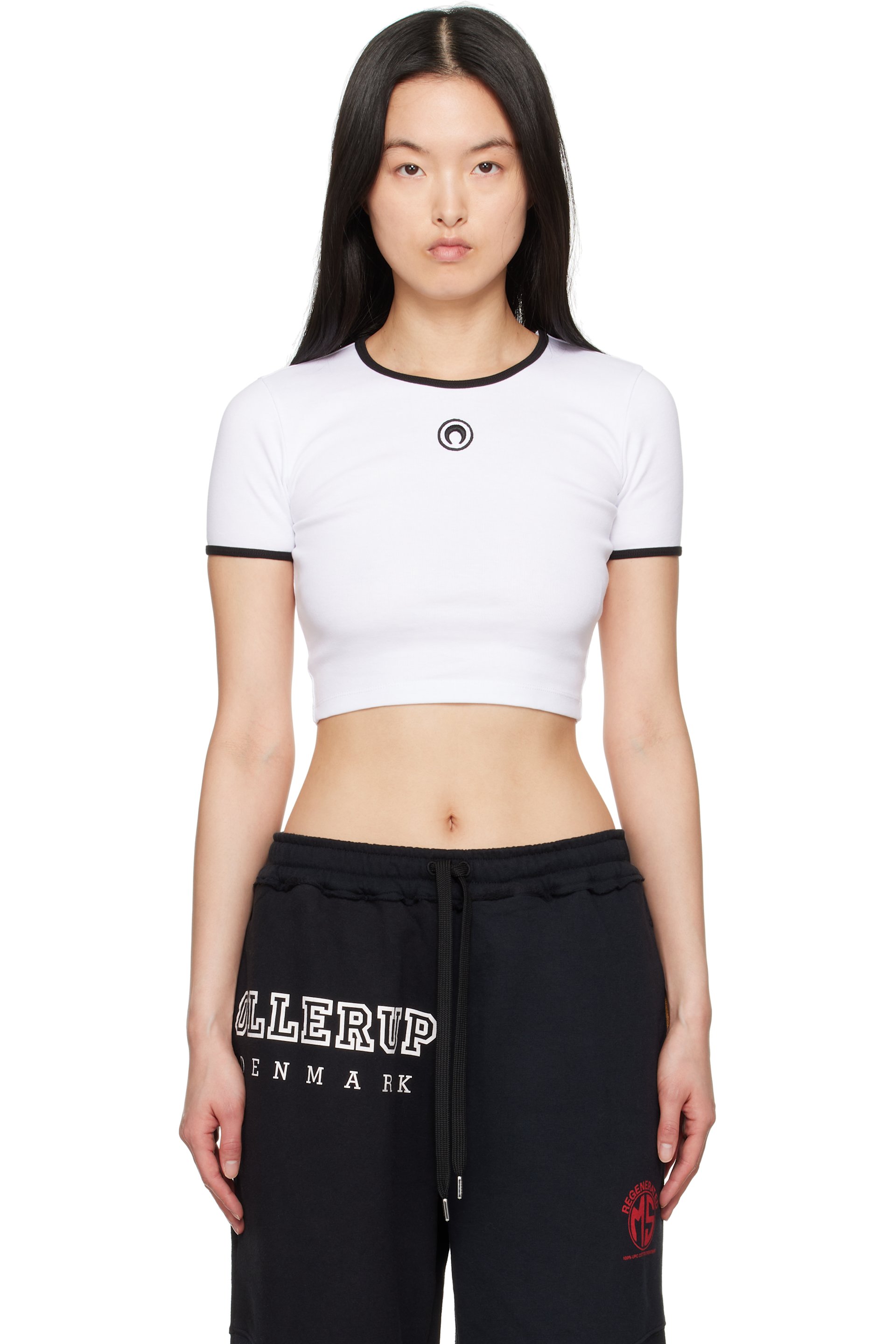Marine Serre - T-shirt écourté blanc en jersey à logo - Borderline