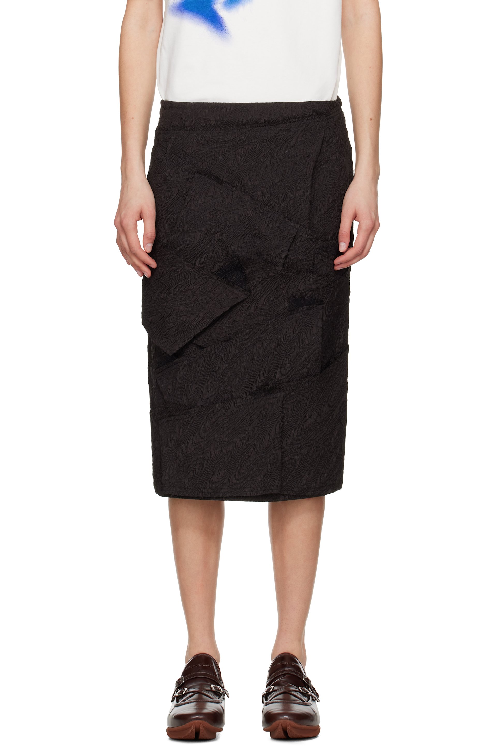 ADER error - Black Raw Edge Midi Skirt