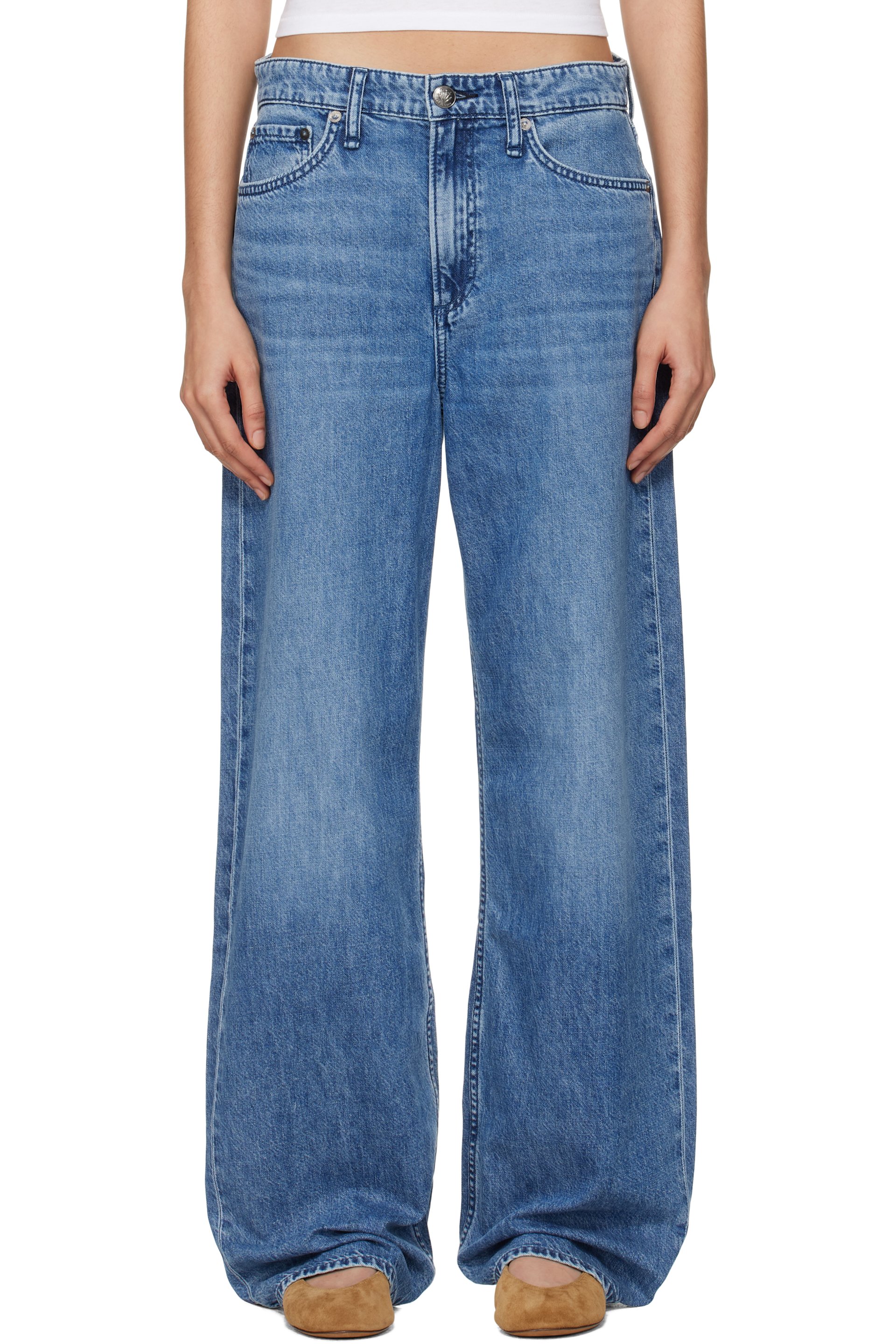 rag & bone - Blue 'The Logan' Mid-Rise Wide Leg Jeans