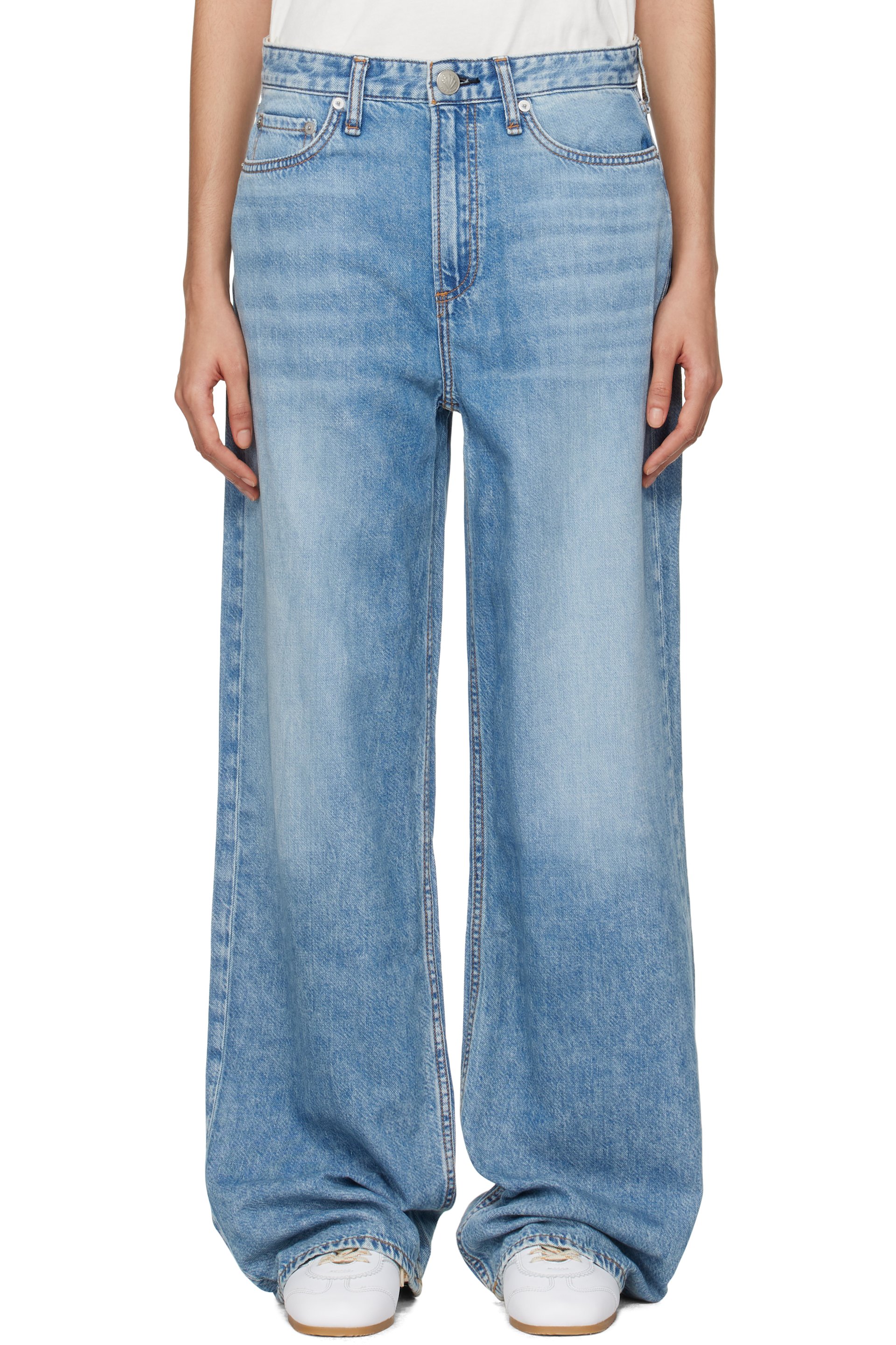rag & bone - Blue 'The Logan' Mid-Rise Wide Leg Jeans