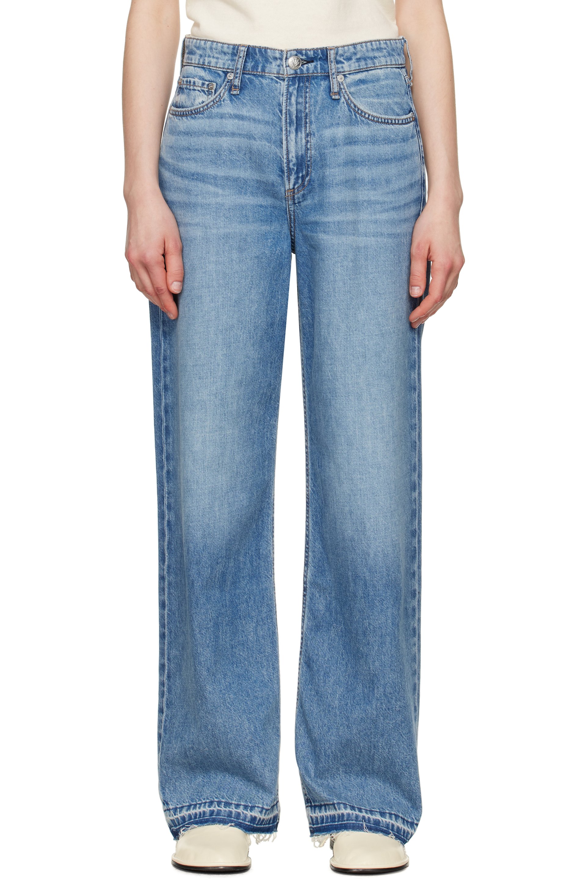 rag & bone - Blue Featherweight Logan Wide-Leg Jeans