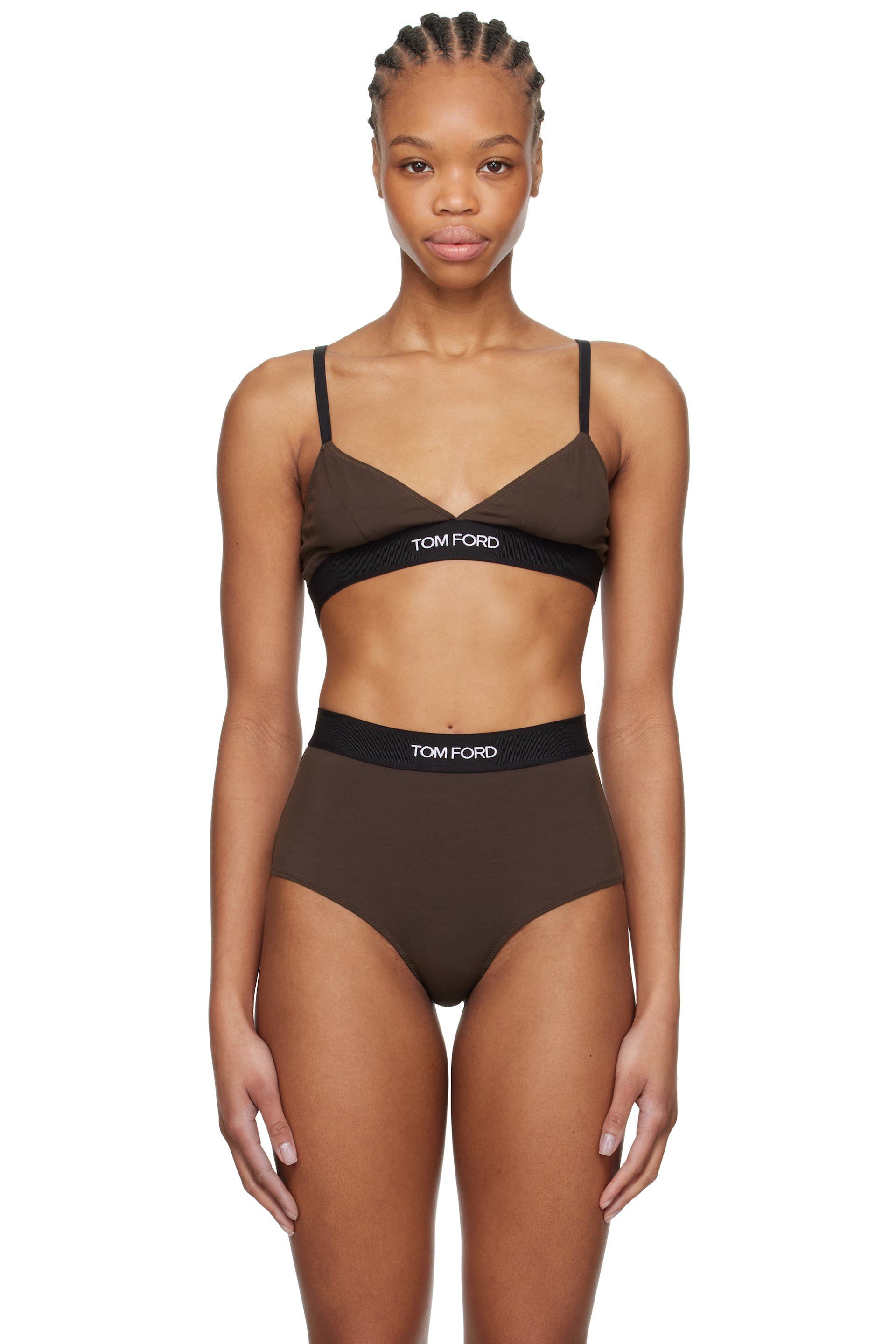 TOM FORD - Soutien-gorge brun en modal à logo