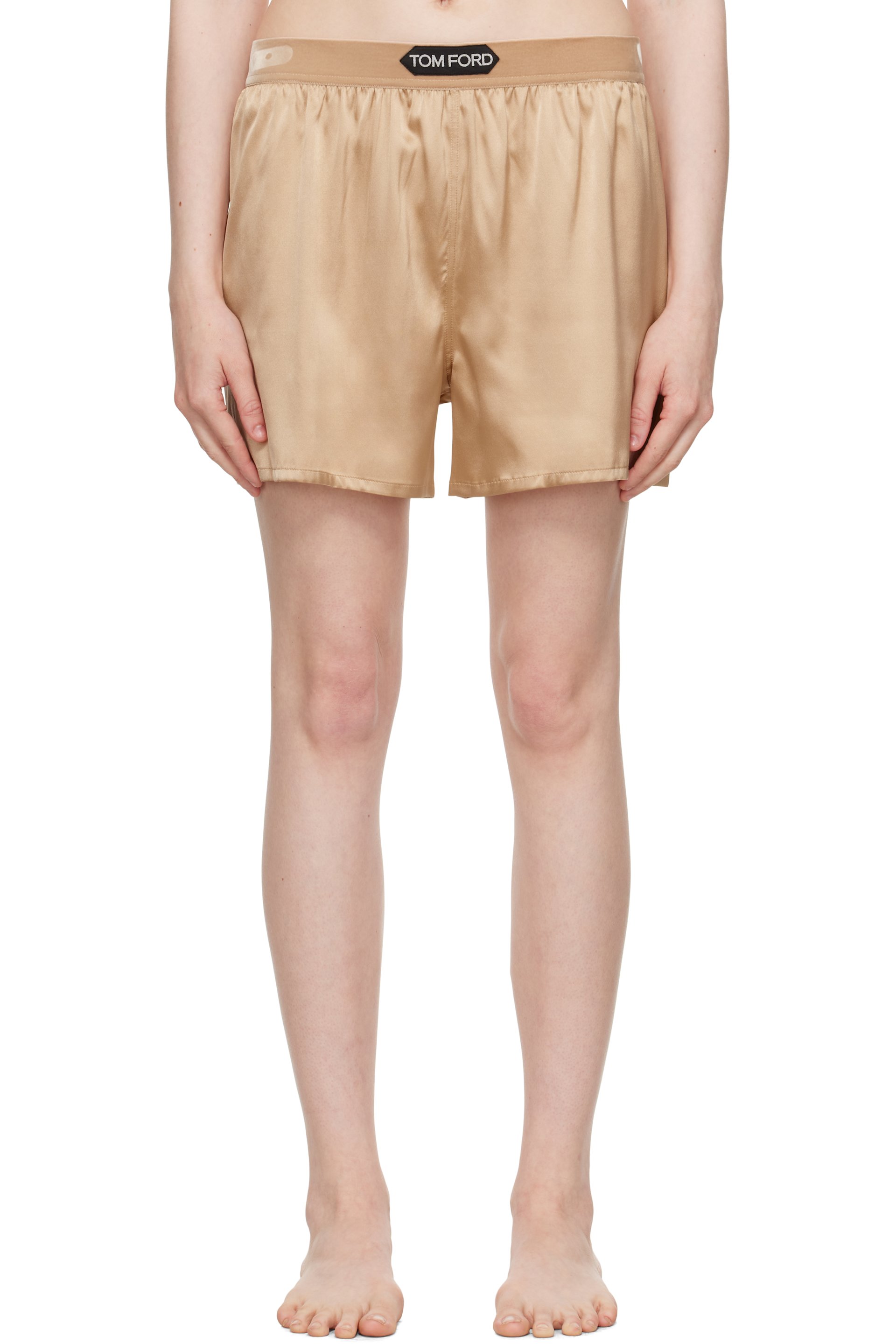 TOM FORD - Short boxer beige en satin extensible de soie