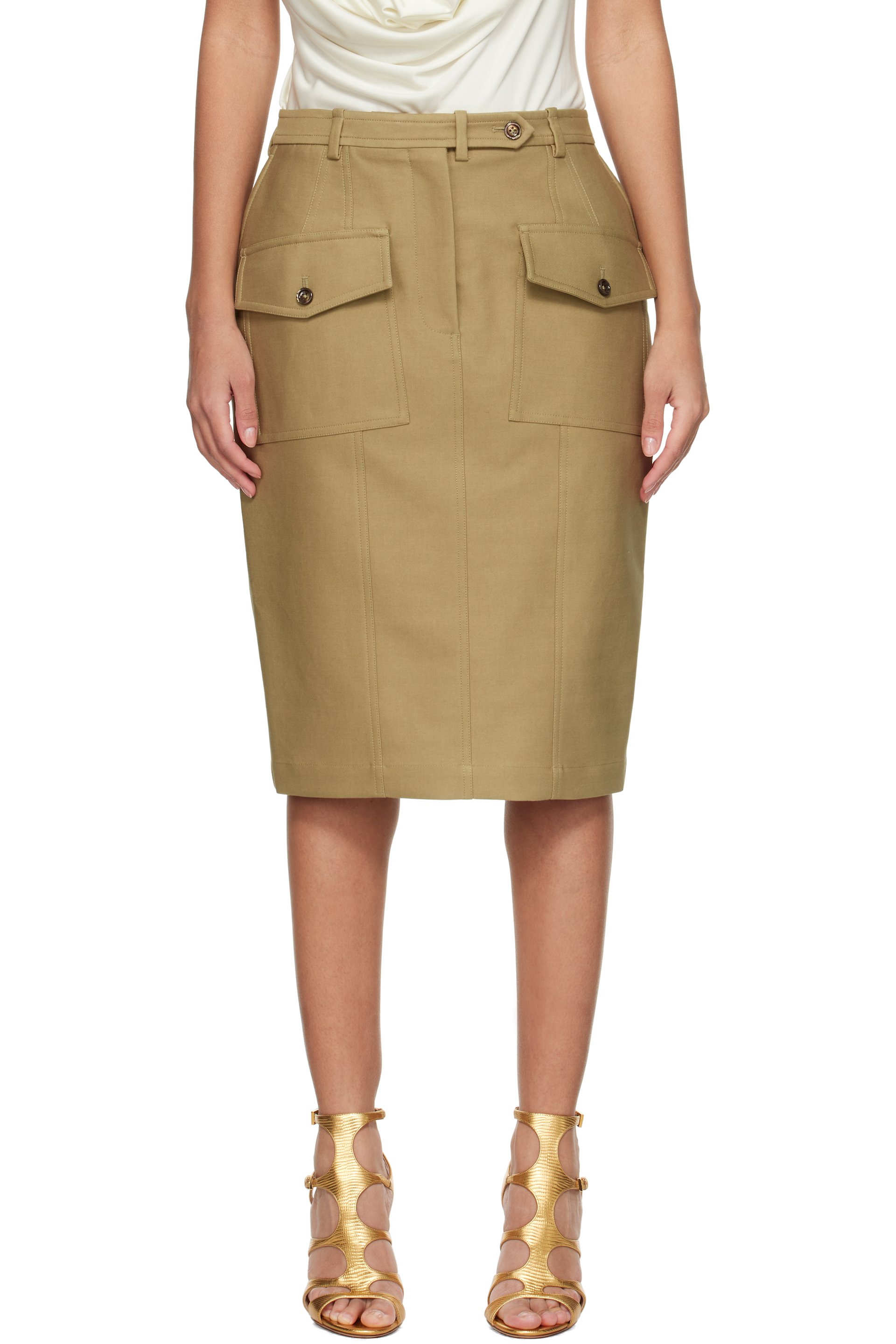 TOM FORD - Jupe midi kaki à poches