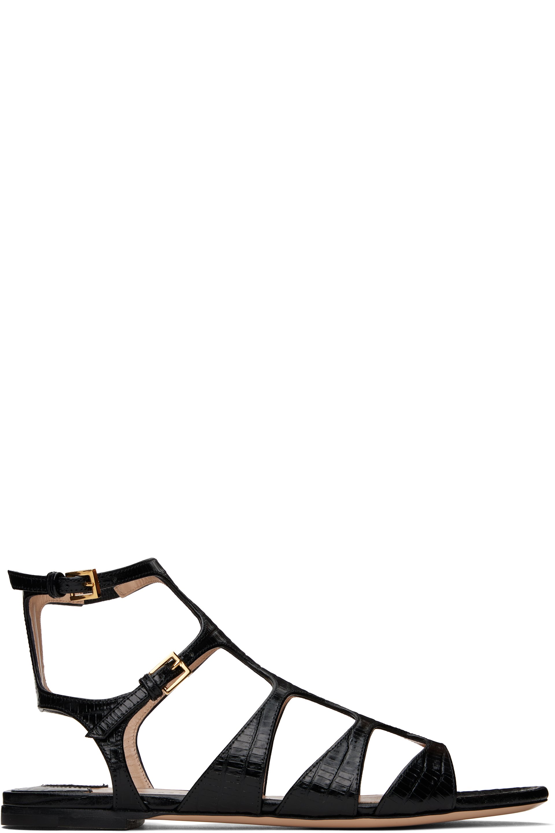 TOM FORD - Sandales Tejus noires gaufrées façon croco